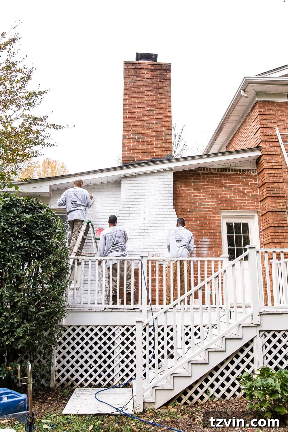 limewash brick paint application on damp natural brick