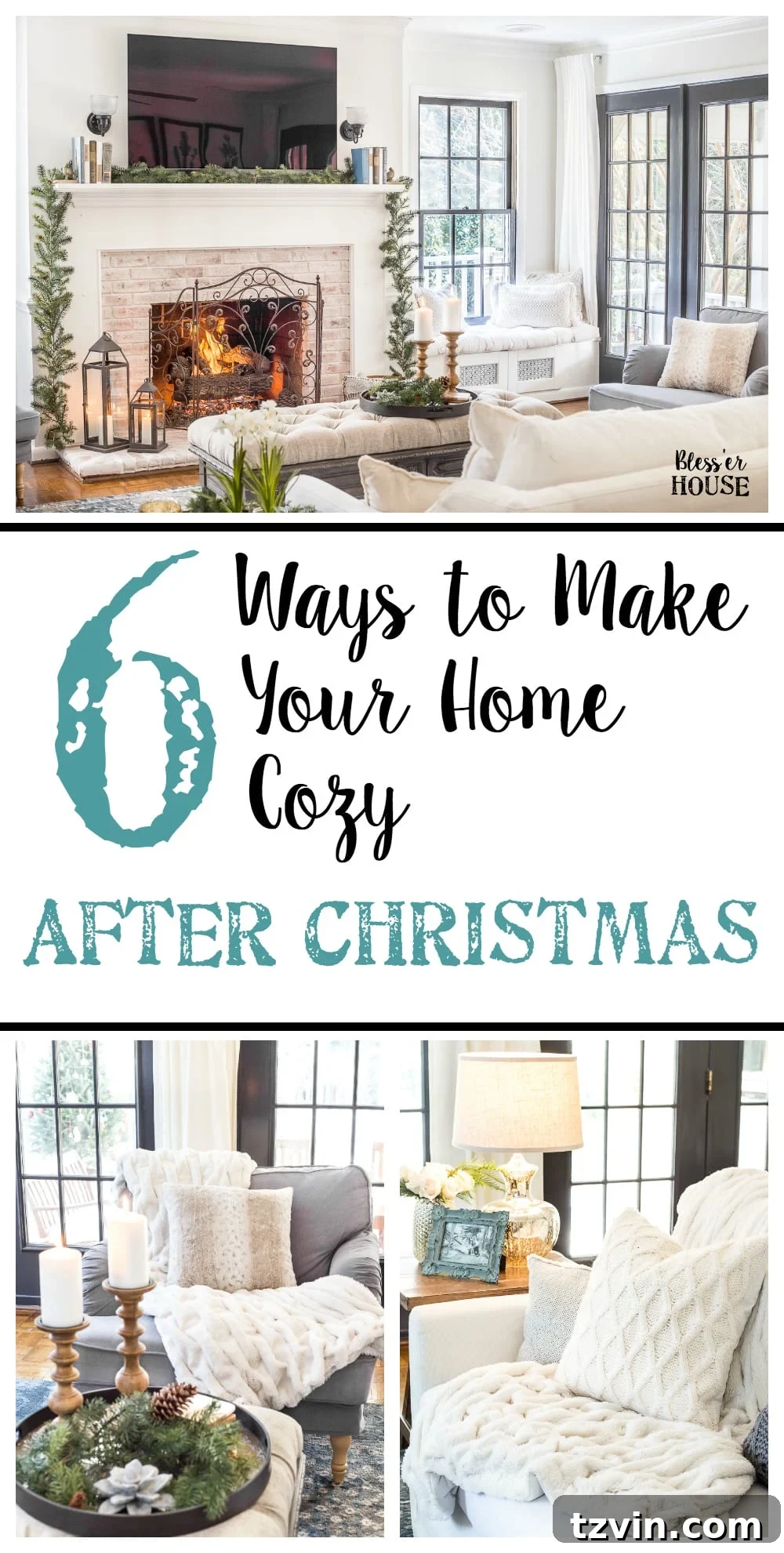 Rekindle Home Comfort After the Christmas Cheer 9 Pin this guide for 6 Ways to Make Your Home Feel Cozy After Christmas, featuring Hygge decor ideas for winter. Includes tips for faux fur, candles, greenery, meaningful items, neutrals, and lamps.