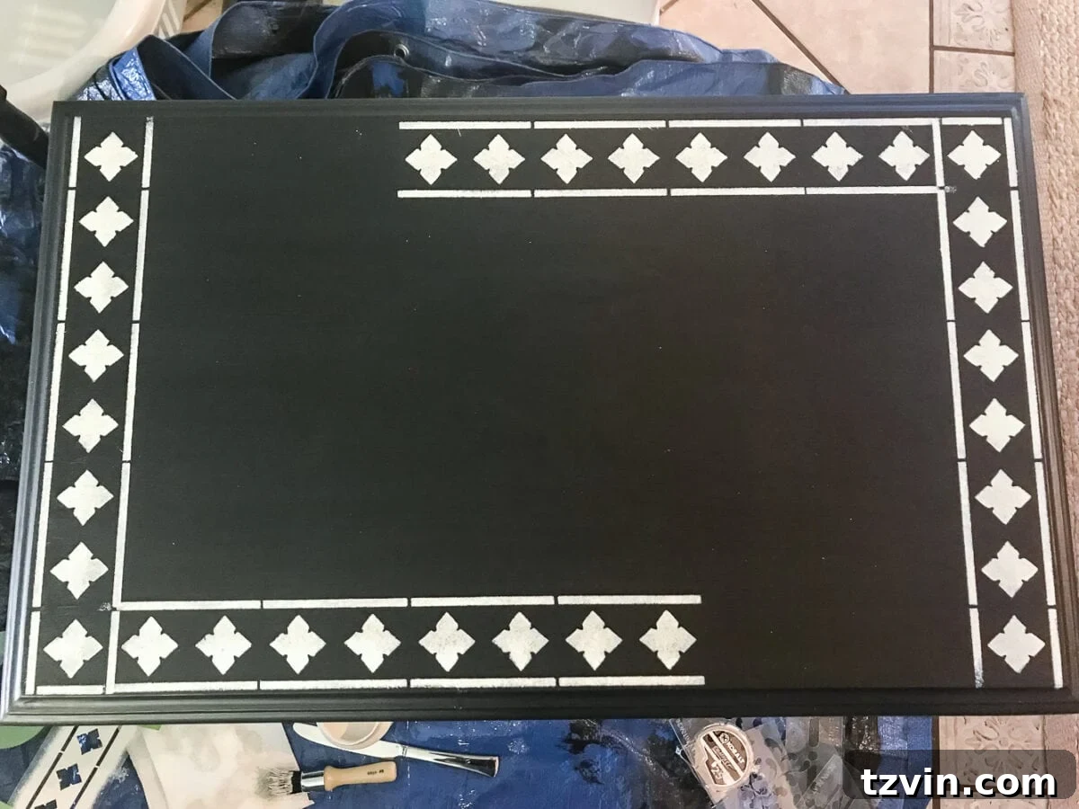 Faux Bone Inlay Nesting Table Revival 7 Faux Bone Inlay Nesting Tables Makeover | blesserhouse.com - How to stencil furniture to look like an Indian bone inlay Anthropologie piece plus more thrift store furniture makeover ideas. #furnituremakeover #knockoff #thrift #stencil