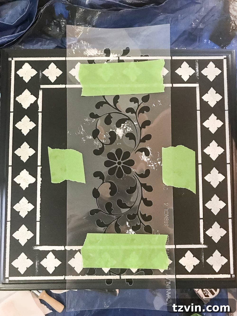 Faux Bone Inlay Nesting Table Revival 8 Faux Bone Inlay Nesting Tables Makeover | blesserhouse.com - How to stencil furniture to look like an Indian bone inlay Anthropologie piece plus more thrift store furniture makeover ideas. #furnituremakeover #knockoff #thrift #stencil