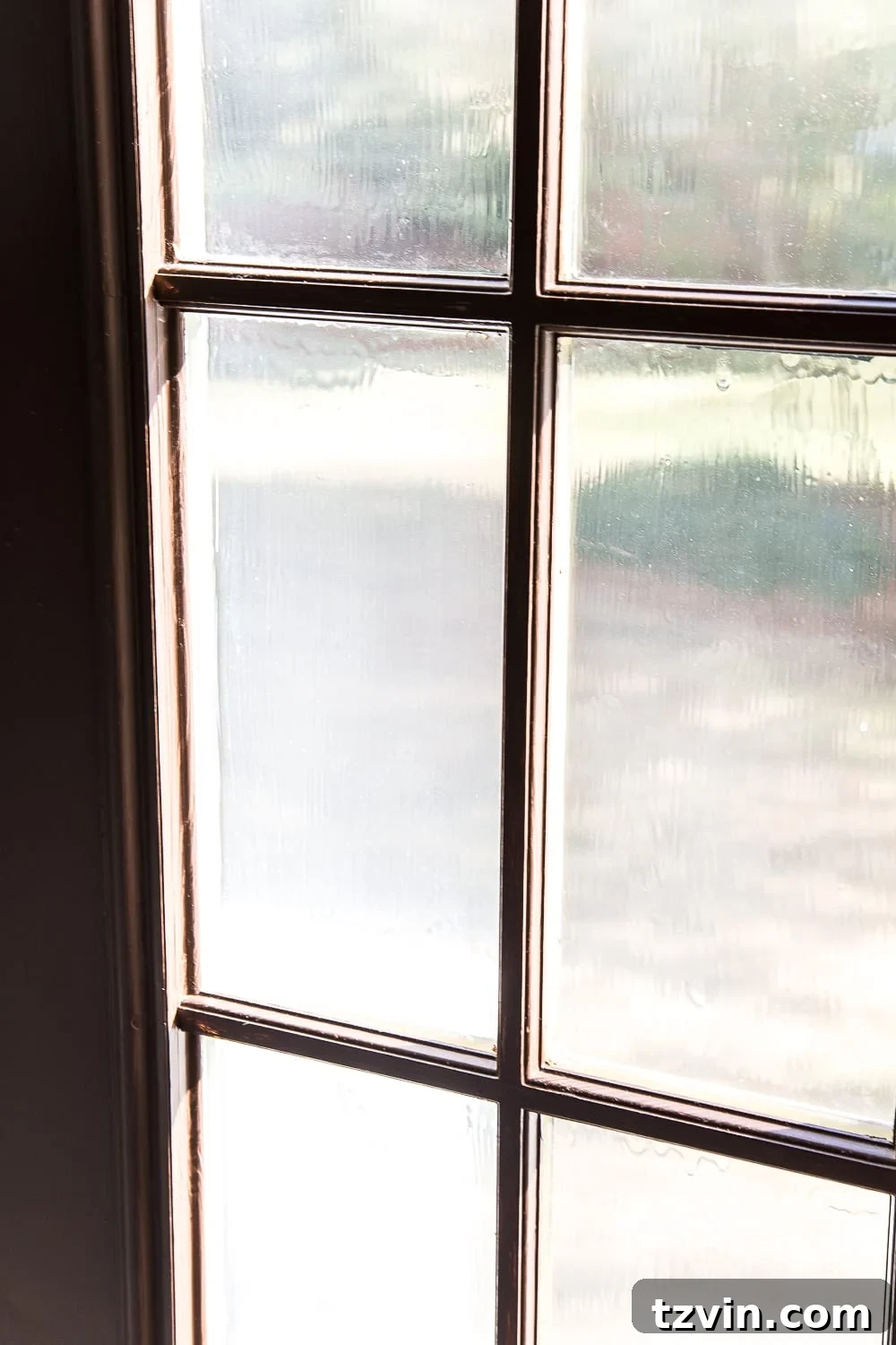 dried, clear masking liquid film on French door panes