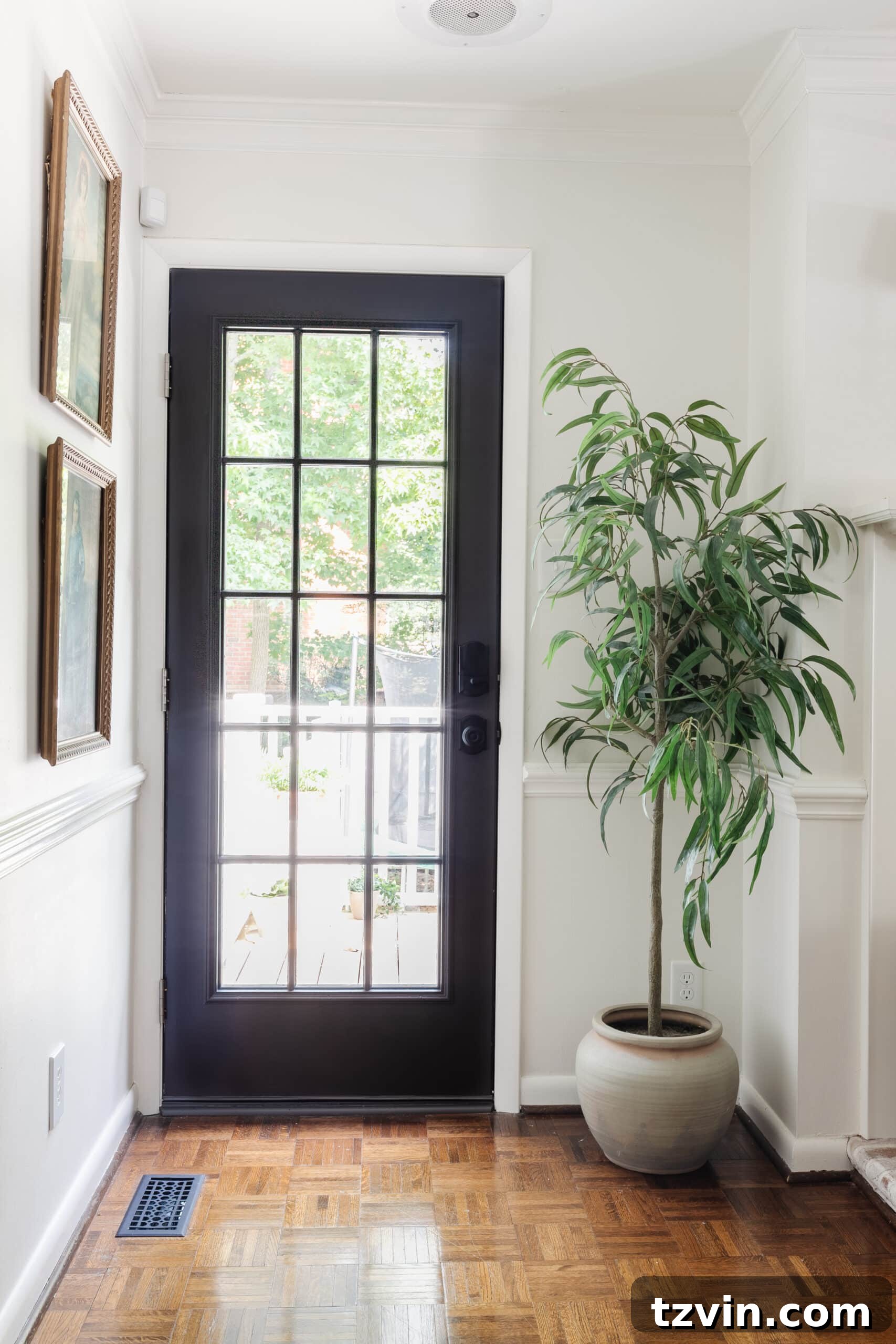 exterior French door leading to a side porch, now fully functional