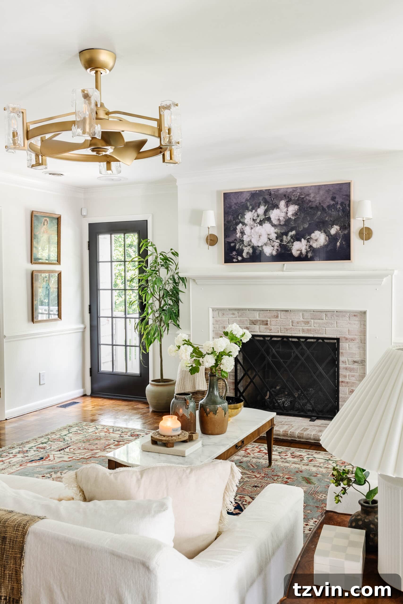 new exterior French door replacement in a renovated living room