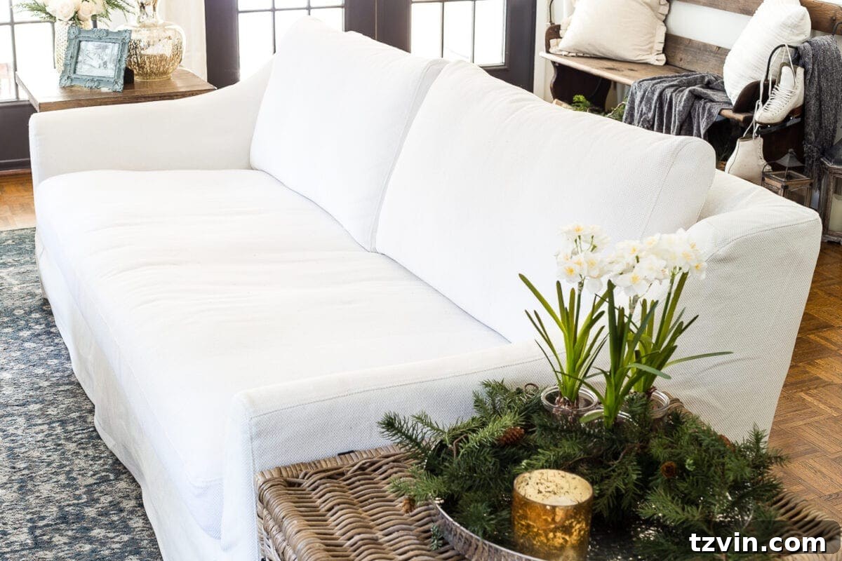 IKEA Farlov Sofa Eight Months On A Long Term Update 6 A complete review the IKEA Farlov sofa- how it holds up after 8 months with 2 dogs and a preschooler, the pros and cons of owning one, and tips to keep it looking bright white. #sofa #ikea #farlov #slipcover #furniture #livingroom