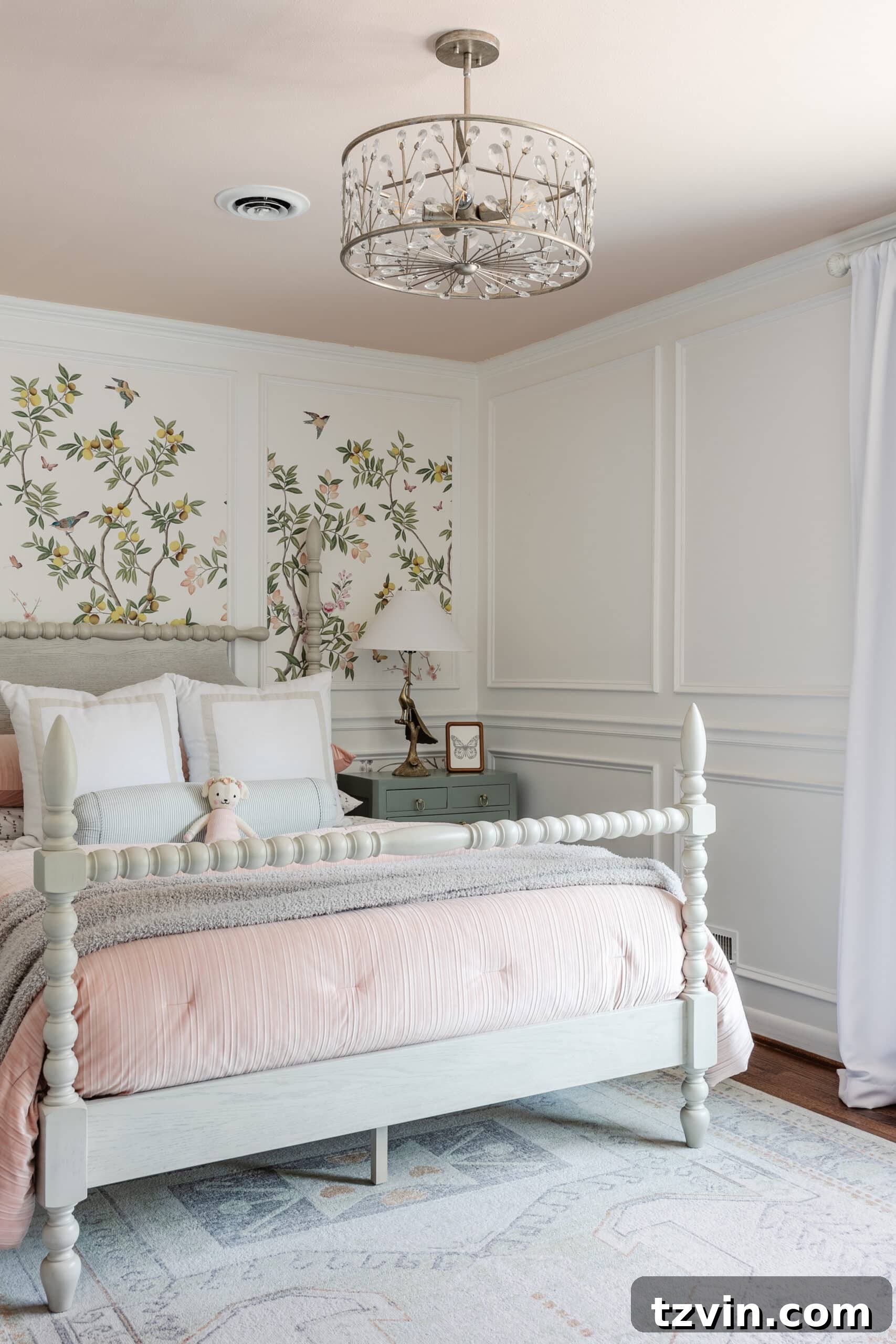 crystal floral nursery light fixture transitioned to little girl's bedroom