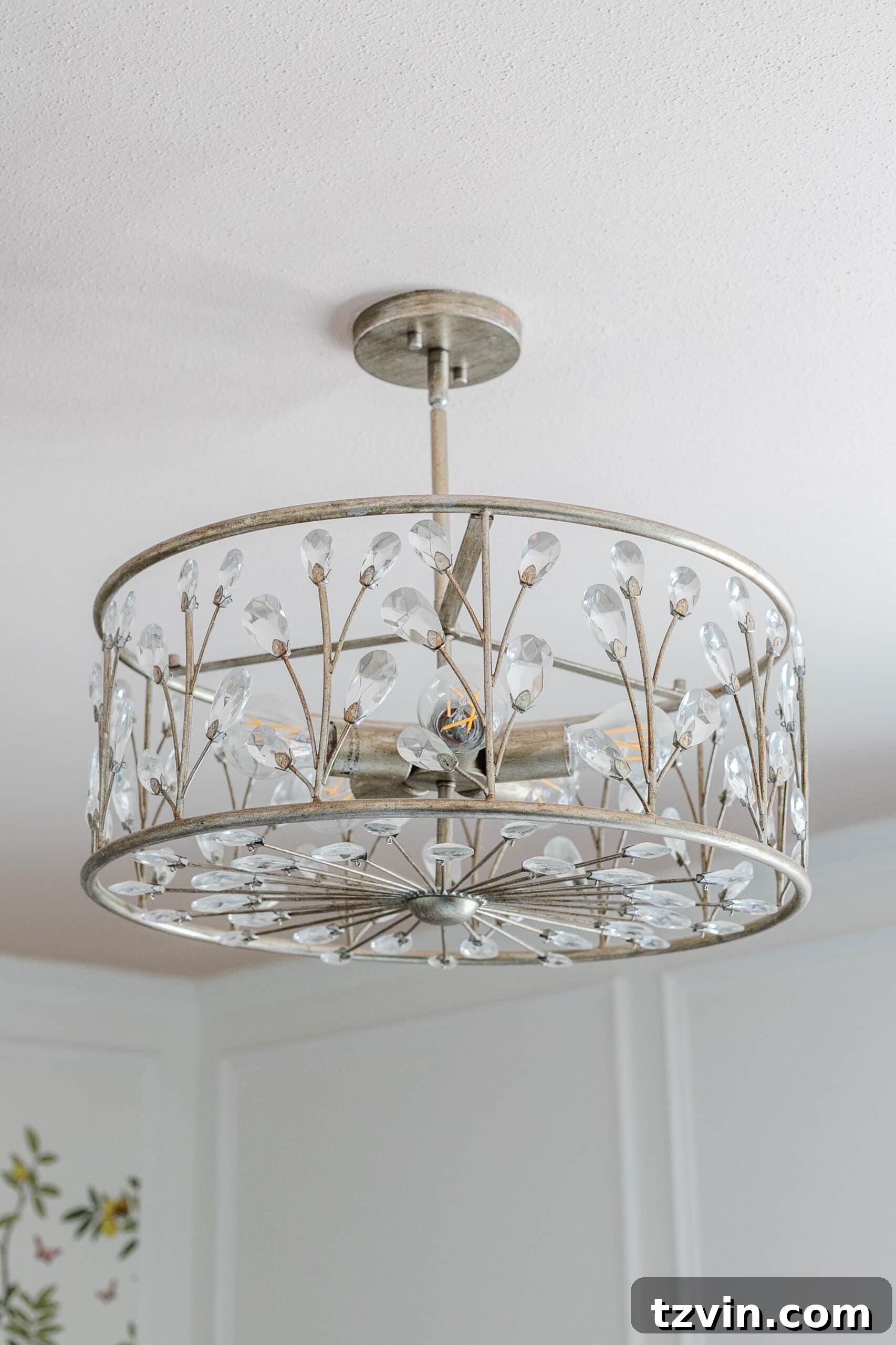 nursery ceiling light with floral crystal pattern drum