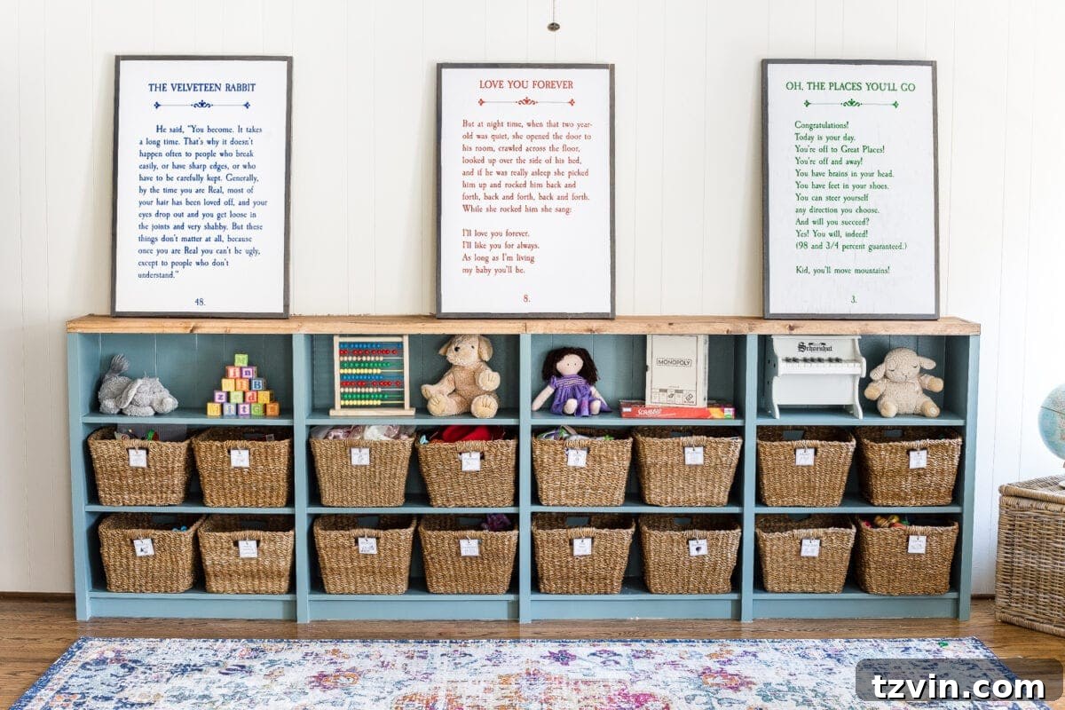 Playroom Organization: Printable Labels & Smart Storage 2 A free printable set of toy organization labels for bins with pictures and legible font to make clean up easier for pre-reading children. #playroom #toyorganization #organizing #toyorganizing #freeprintables #labels