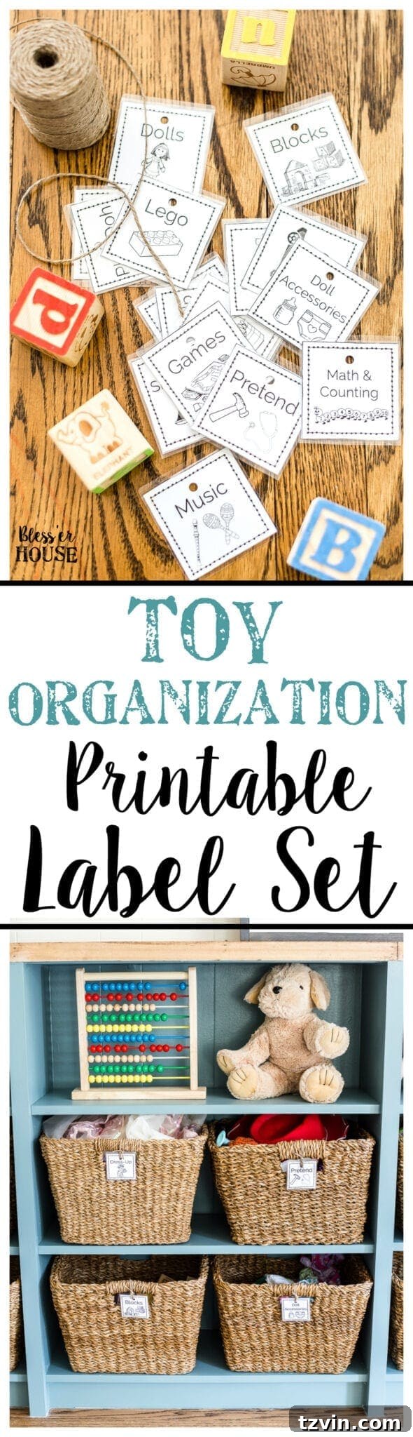 Playroom Organization: Printable Labels & Smart Storage 11 A free printable set of toy organization labels for bins with pictures and legible font to make clean up easier for pre-reading children. #playroom #toyorganization #organizing #toyorganizing #freeprintables #labels
