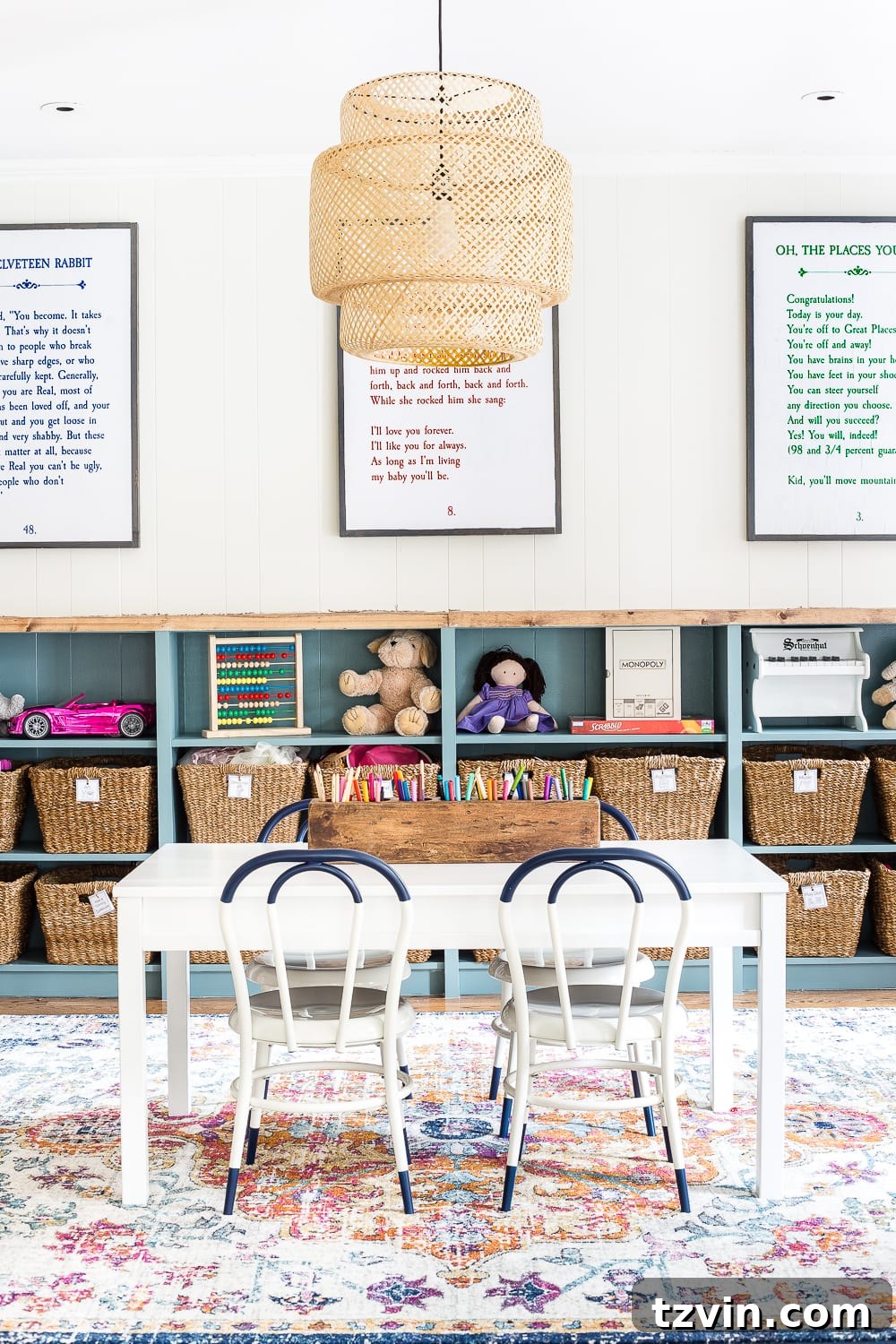 Playroom Transformed: Brighter Spaces, Comfier Places 7 Set of miniature French bistro chairs positioned around a play table in a kids' playroom, offering durable and stylish seating.