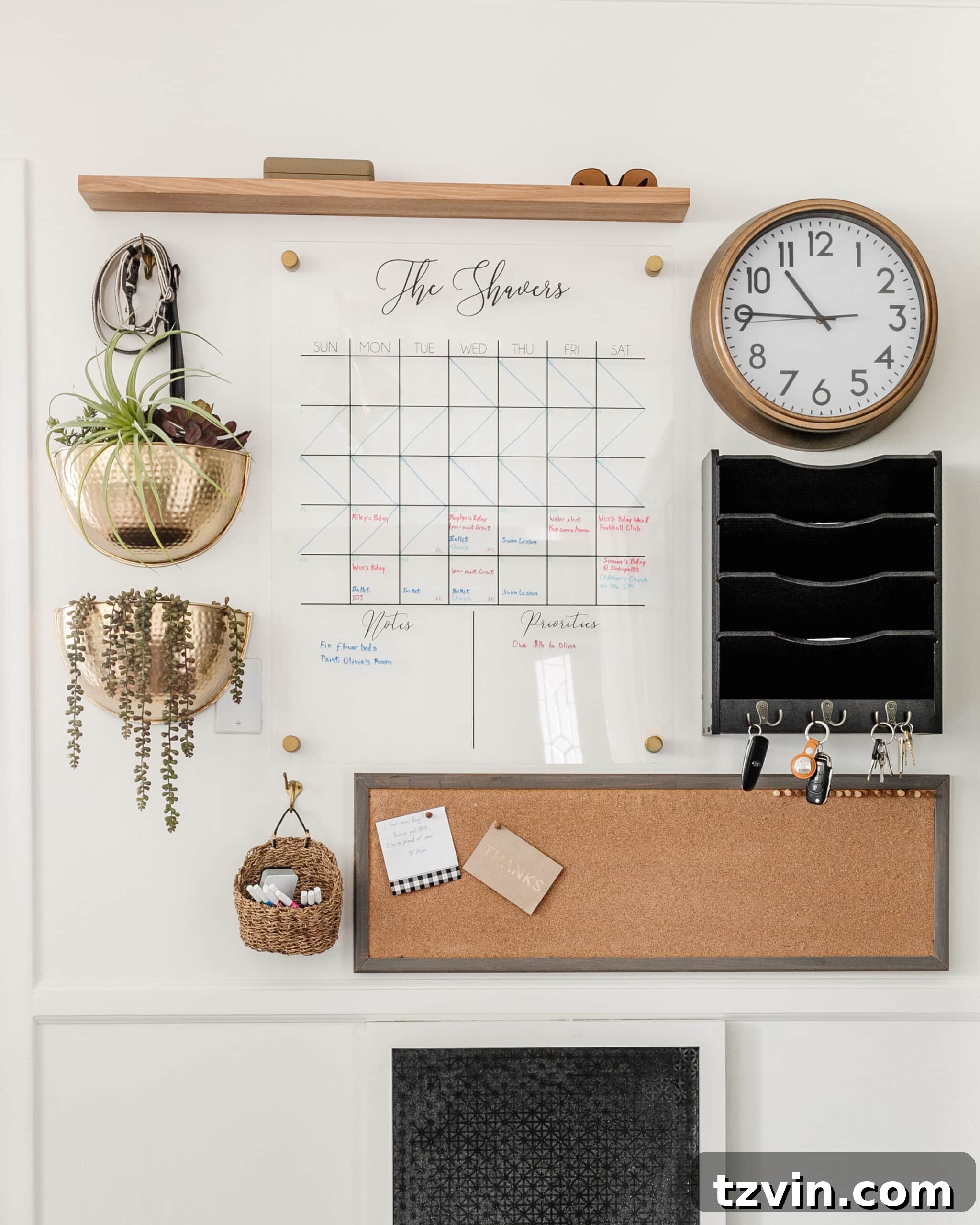 Organizing Your Family: Command Center Essentials 3 kitchen command center wall for family organization using calendar, mail sorter, key rack, and memo board