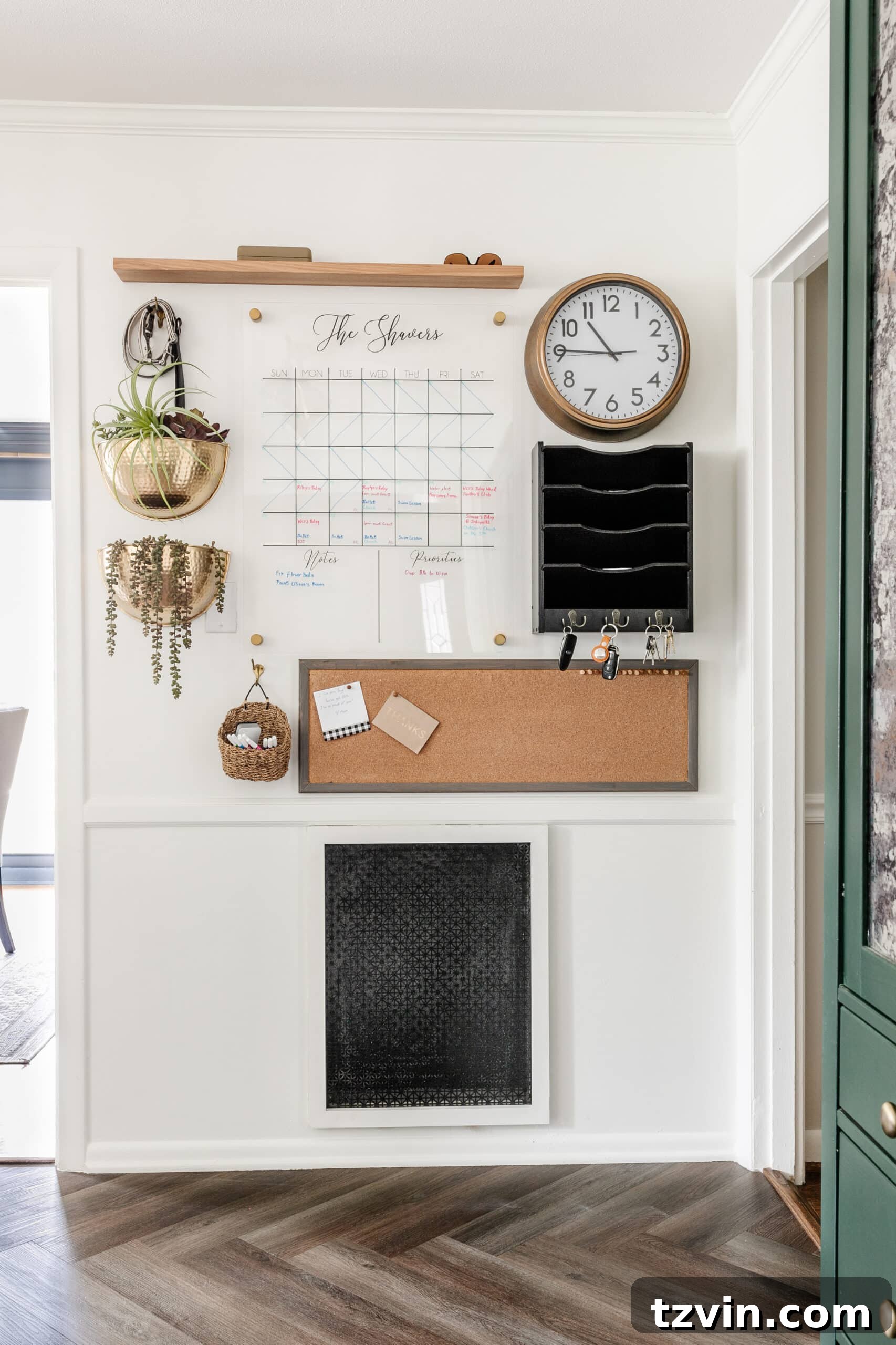 Organizing Your Family: Command Center Essentials 6 kitchen command center wall for family organization using calendar, mail sorter, key rack, and memo board
