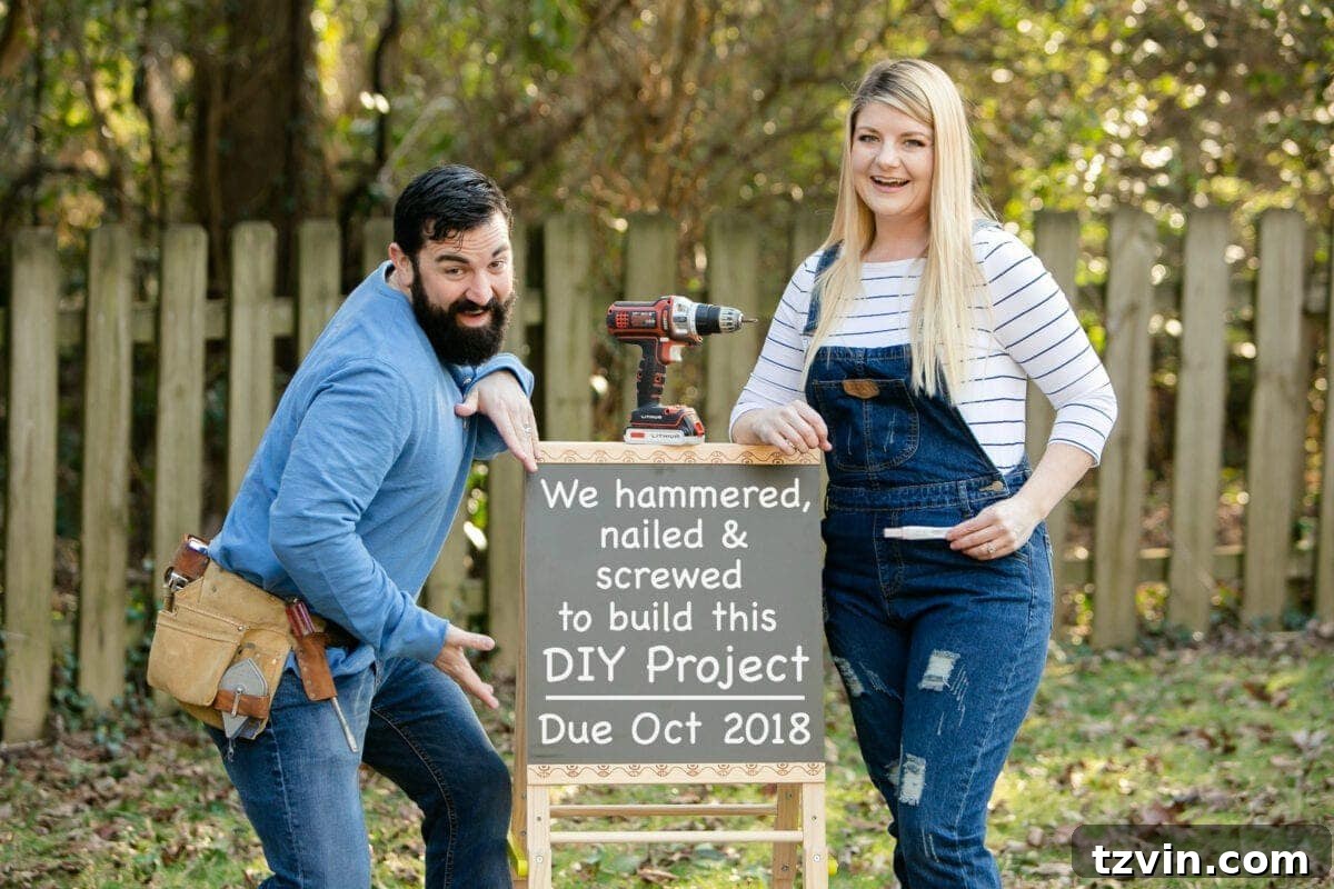 Our Next Epic DIY Challenge 6 Bless'er House pregnancy announcement - for the DIY project tackling couple #pregnancyannouncement