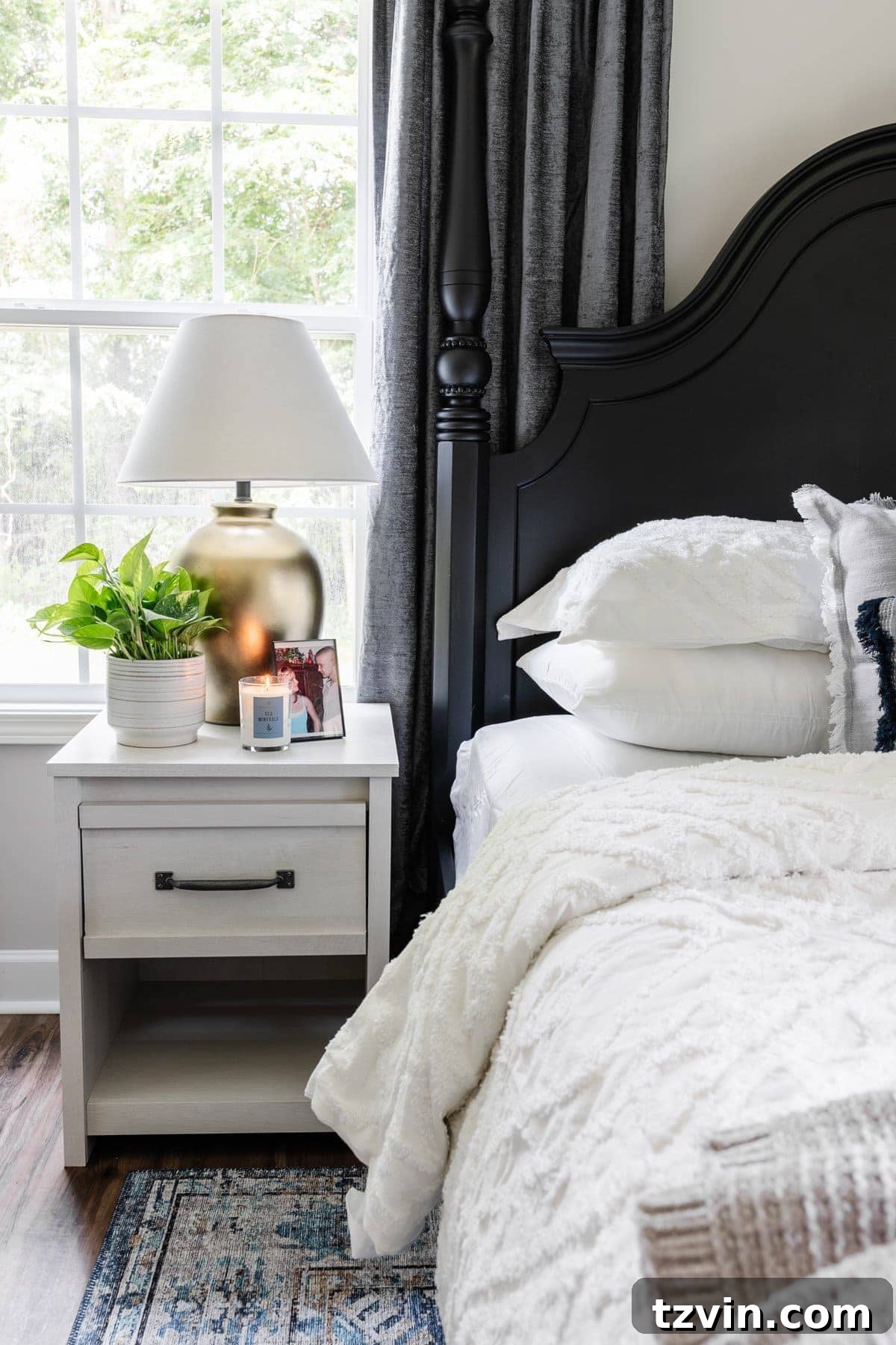 20 Clever Bedside Tables for Compact Bedrooms 5 Whitewashed bedside table with statement hardware
