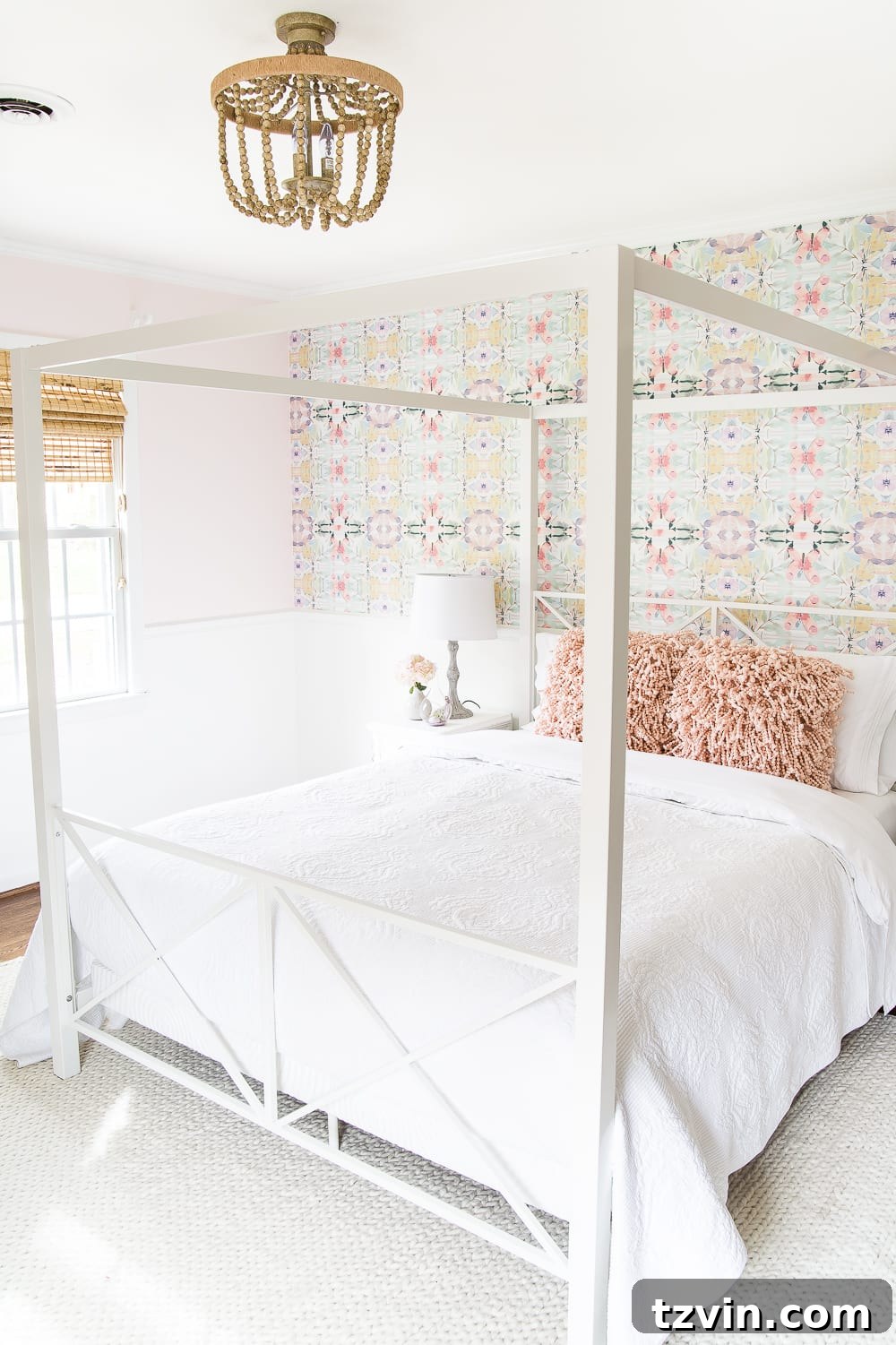Olivia's Bedroom Transformation: A Baroque Lamp Revival 11 The newly made over French Baroque lamp on a faux gilded nightstand in a girl's bedroom, showcasing coordinated feminine DIY decor.