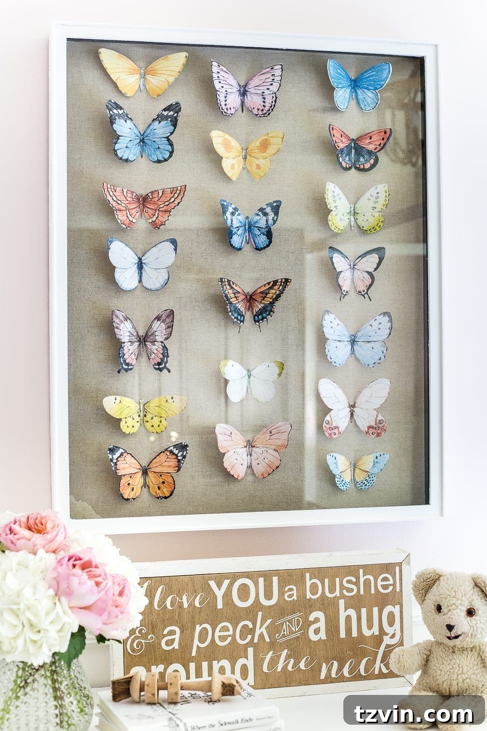 Handcrafted Butterfly Exhibit Frame 7 Finished butterfly shadow box, modern nursery decor, Victorian inspired art, handmade wall hanging, affordable kid's room ideas, charming bedroom accessories