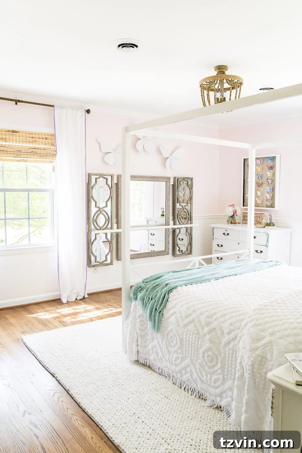 A little girl bedroom makeover with a butterfly theme full of thrifty makeovers, DIYable projects, and Anthropologie style knock-offs. #girlbedroom #littlegirlbedroom #girlroom #littlegirlroom #kidsspaces #kidsdecor #kidsroom #kidsdiy #bedroommakeover #kidsroommakeover #girlbedroommakeover