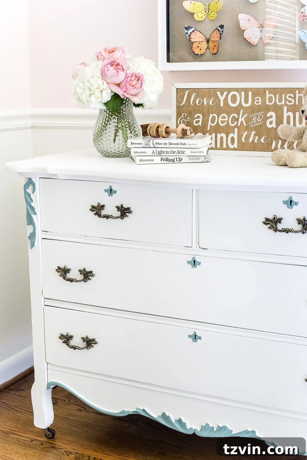 A little girl bedroom makeover with a butterfly theme full of thrifty makeovers, DIYable projects, and Anthropologie style knock-offs. #girlbedroom #littlegirlbedroom #girlroom #littlegirlroom #kidsspaces #kidsdecor #kidsroom #kidsdiy #bedroommakeover #kidsroommakeover #girlbedroommakeover