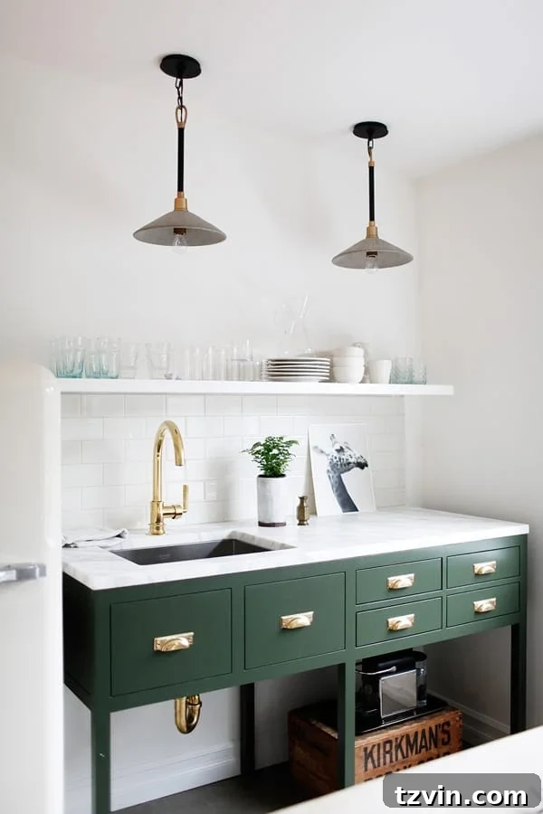 Fresh Green Kitchen Cabinet Ideas 12 Benjamin Moore Chimichurri cabinets, a warm and earthy green, bring a natural and inviting feel to the kitchen.