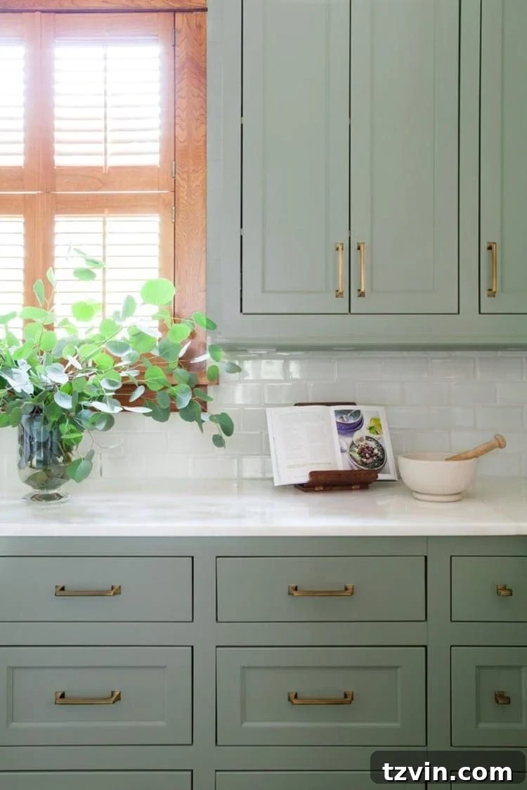 Fresh Green Kitchen Cabinet Ideas 14 Sherwin Williams Halcyon Green cabinets, a soothing blue-green, offer a serene and sophisticated kitchen design.