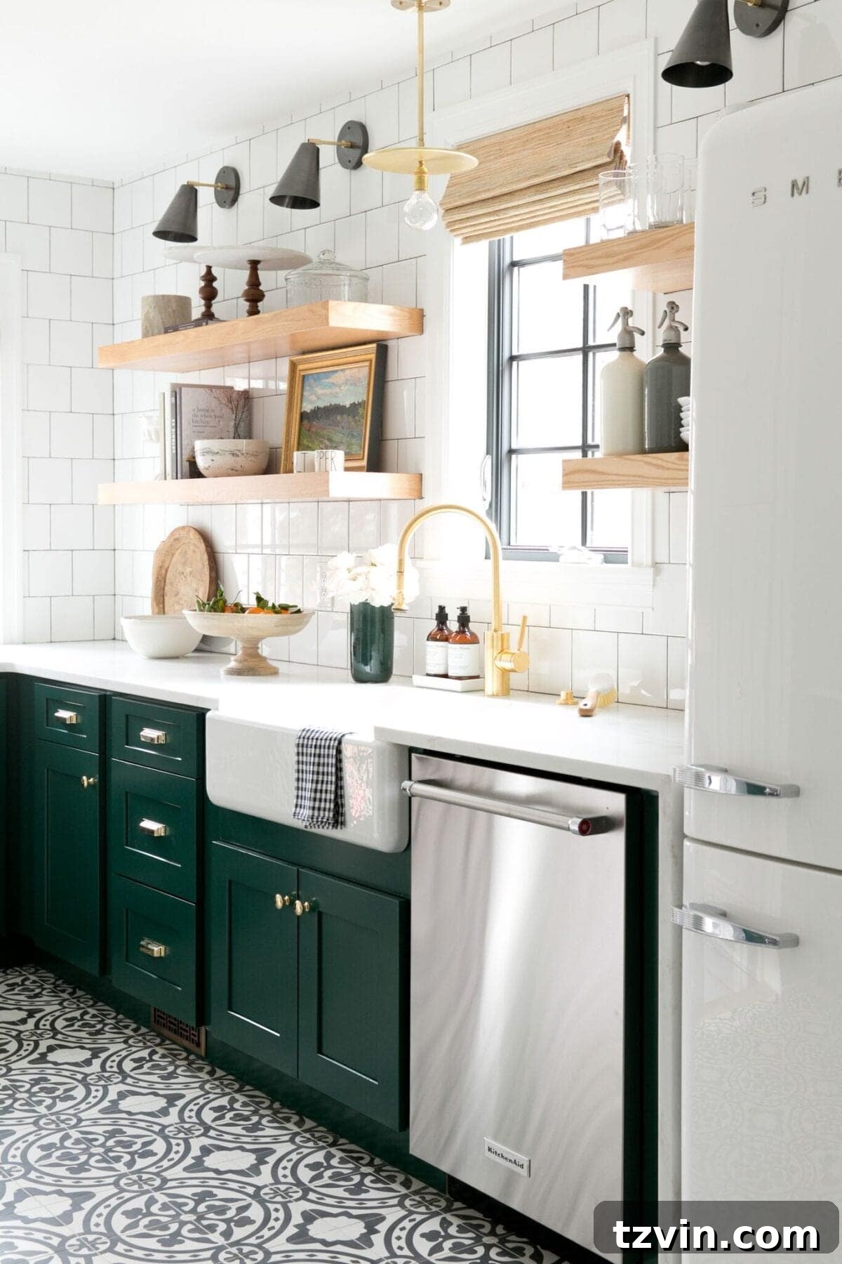 Fresh Green Kitchen Cabinet Ideas 9 Benjamin Moore Forest Green cabinets create a classic, earthy feel in a kitchen with white walls.
