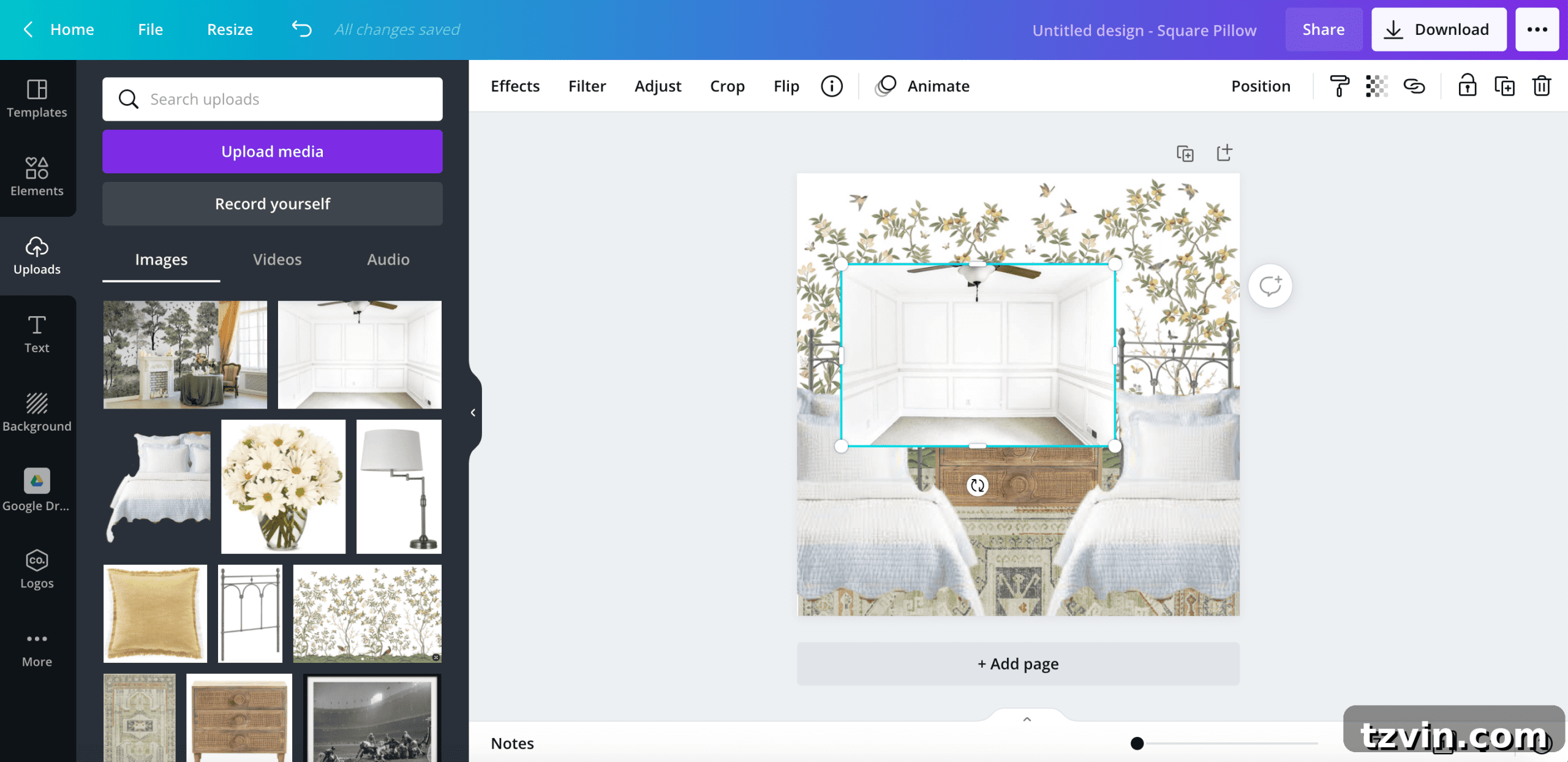 Virtually placing mood board designs into a room photo using Canva
