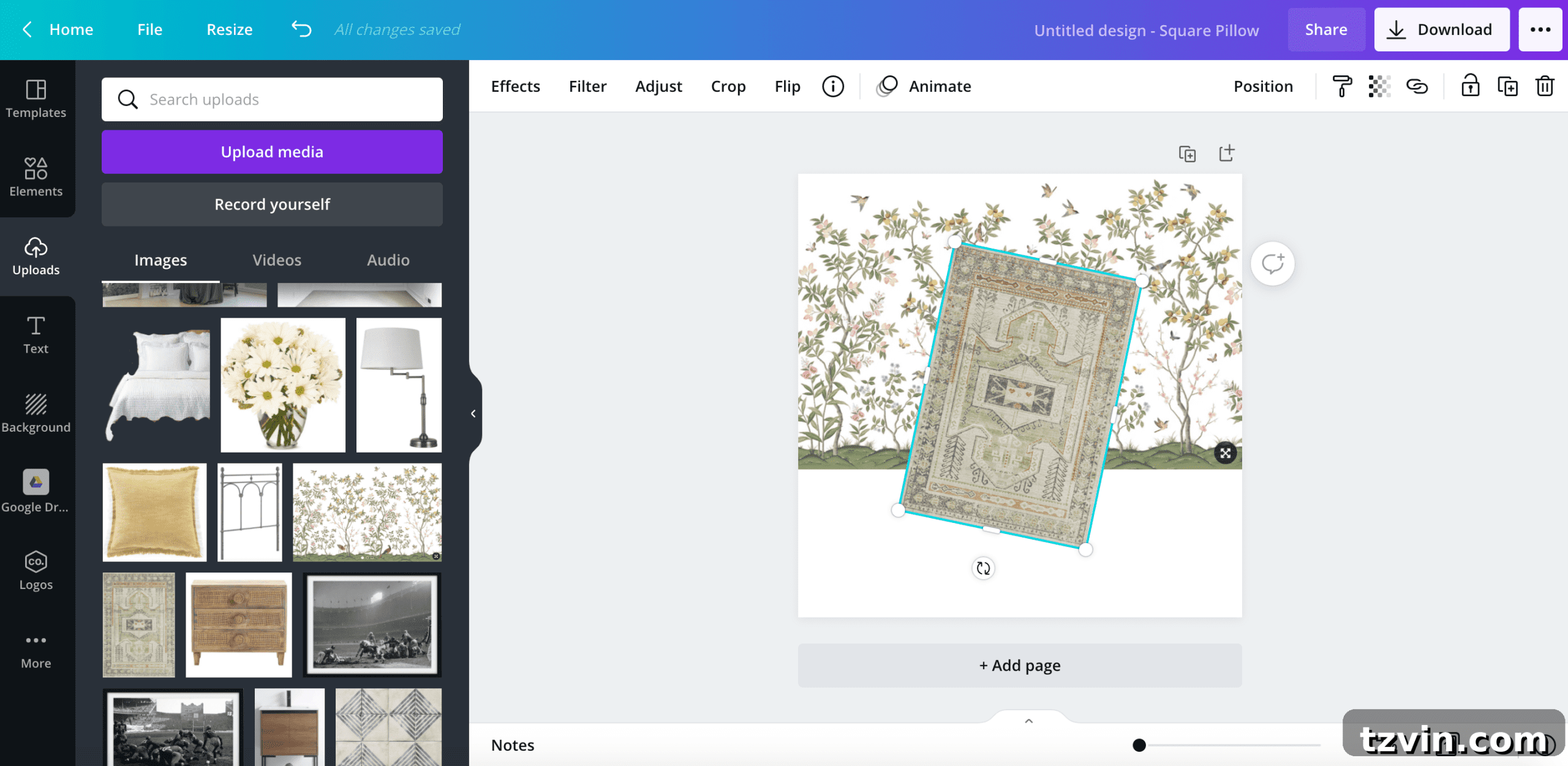 Create Stunning Room Mood Boards with Canva 7 Rotating an image using the Canva app for mood board design