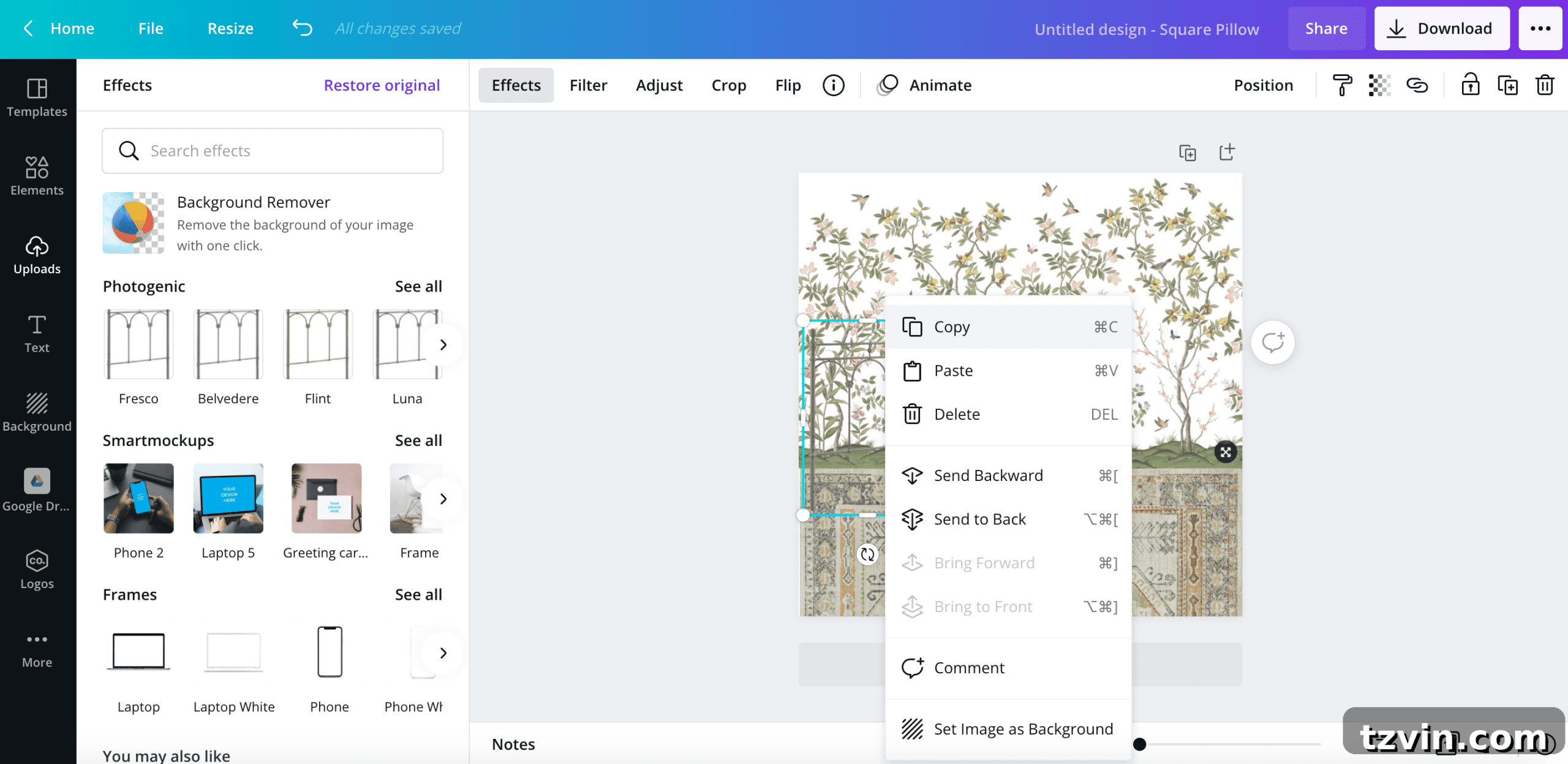 Duplicating an image in Canva for mood board arrangements
