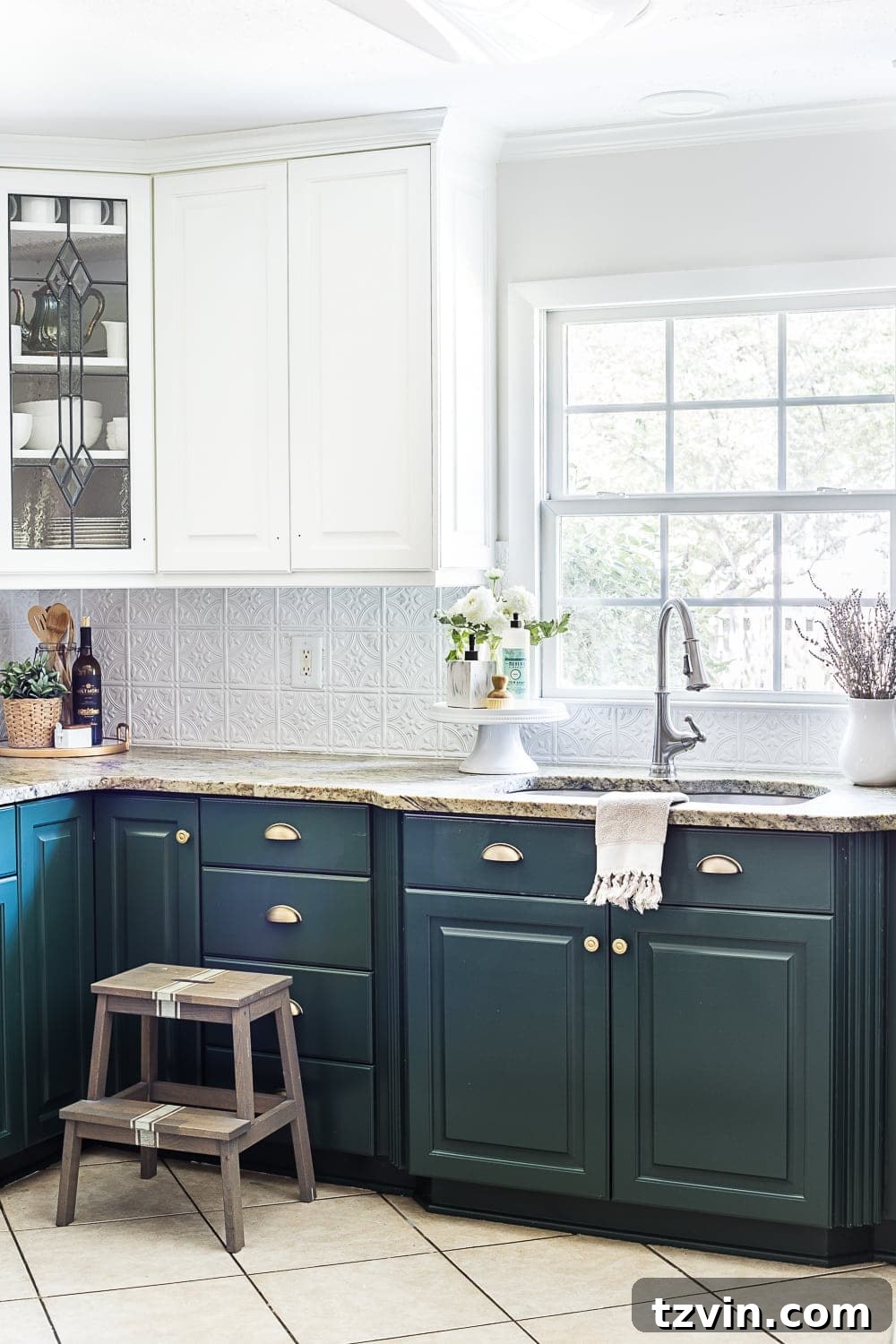 A Breath of Fresh Air Green Kitchen Cabinets 2 Sherwin Williams Billiard Green lower cabinets