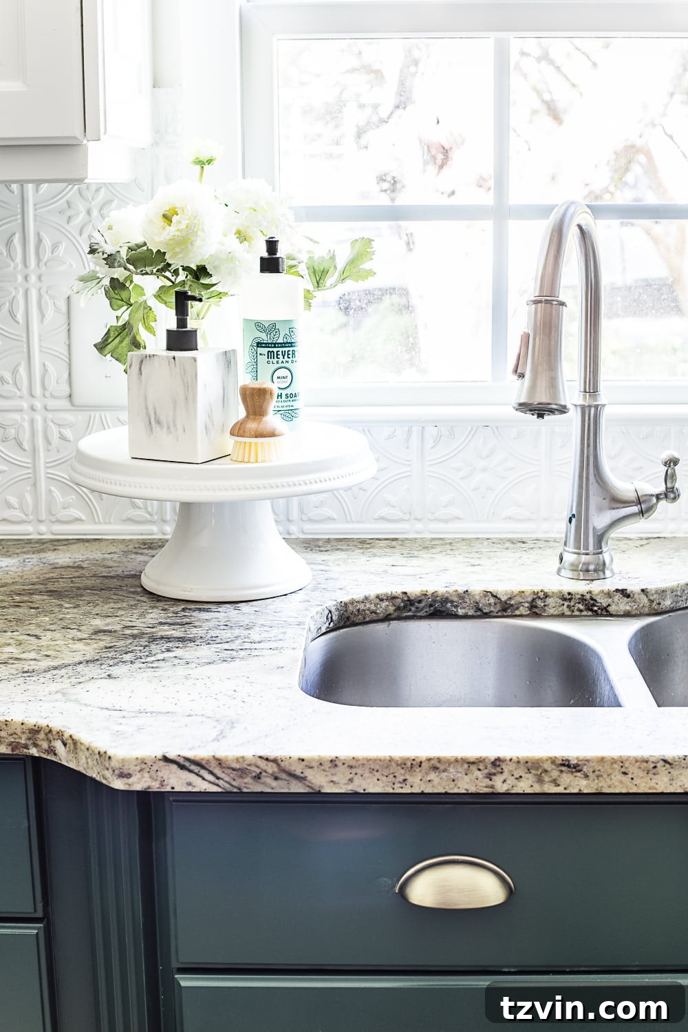 A Breath of Fresh Air Green Kitchen Cabinets 7 leathered granite countertops