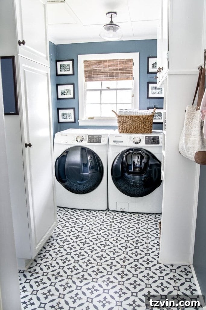 Our Vinyl Tile's 10-Month Durability Test 7 inexpensive laundry room makeover with patterned vinyl tile floor