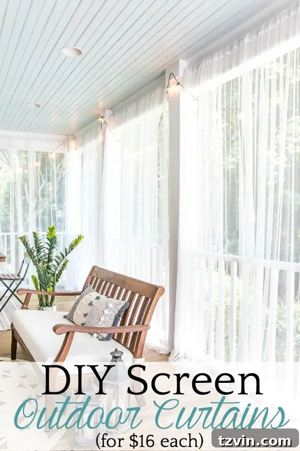 Sub-$100 Porch Paradise: DIY Curtains & Screens 8 A stunning visual summary of 'How to protect your porch from bugs using this quick and cheap solution for DIY outdoor curtains.' Perfect for #outdoorcurtains #screenedporch #diycurtains and #porchmakeover ideas.