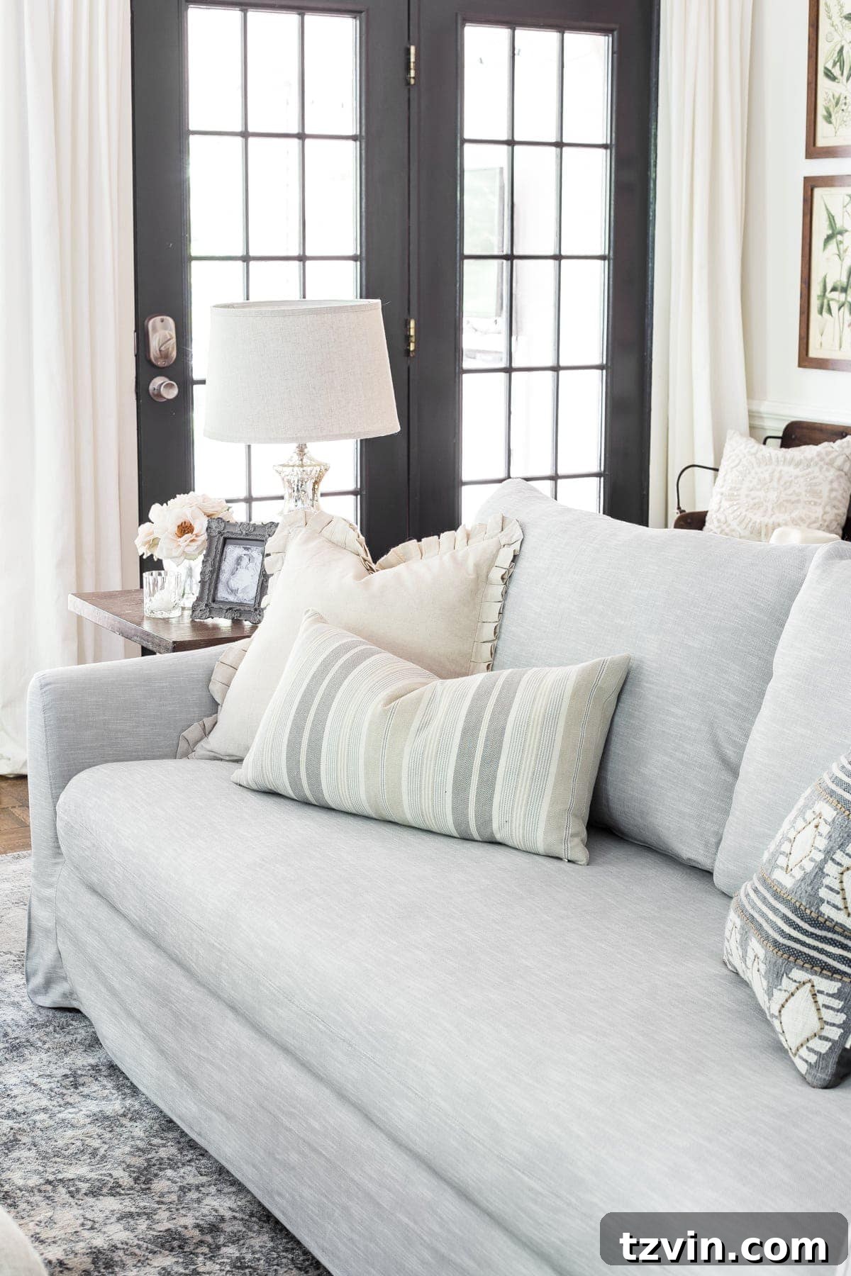 Gray linen and cotton blend Bemz slipcover for IKEA Farlov sofa