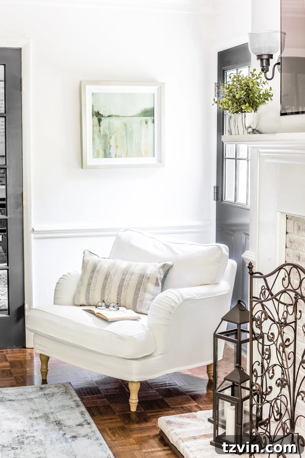 IKEA armchair with upgraded slipcover for a high-end look