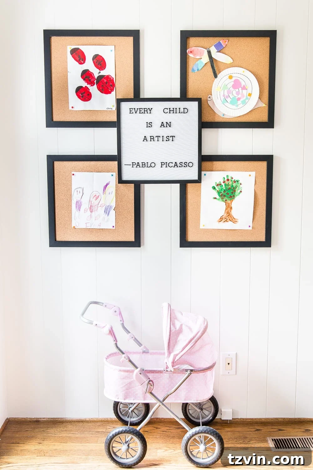 kid-friendly home - art display in playroom