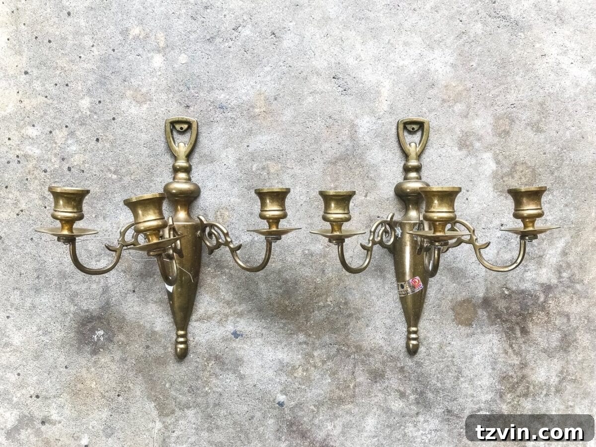 Dated 80s brass sconce before makeover