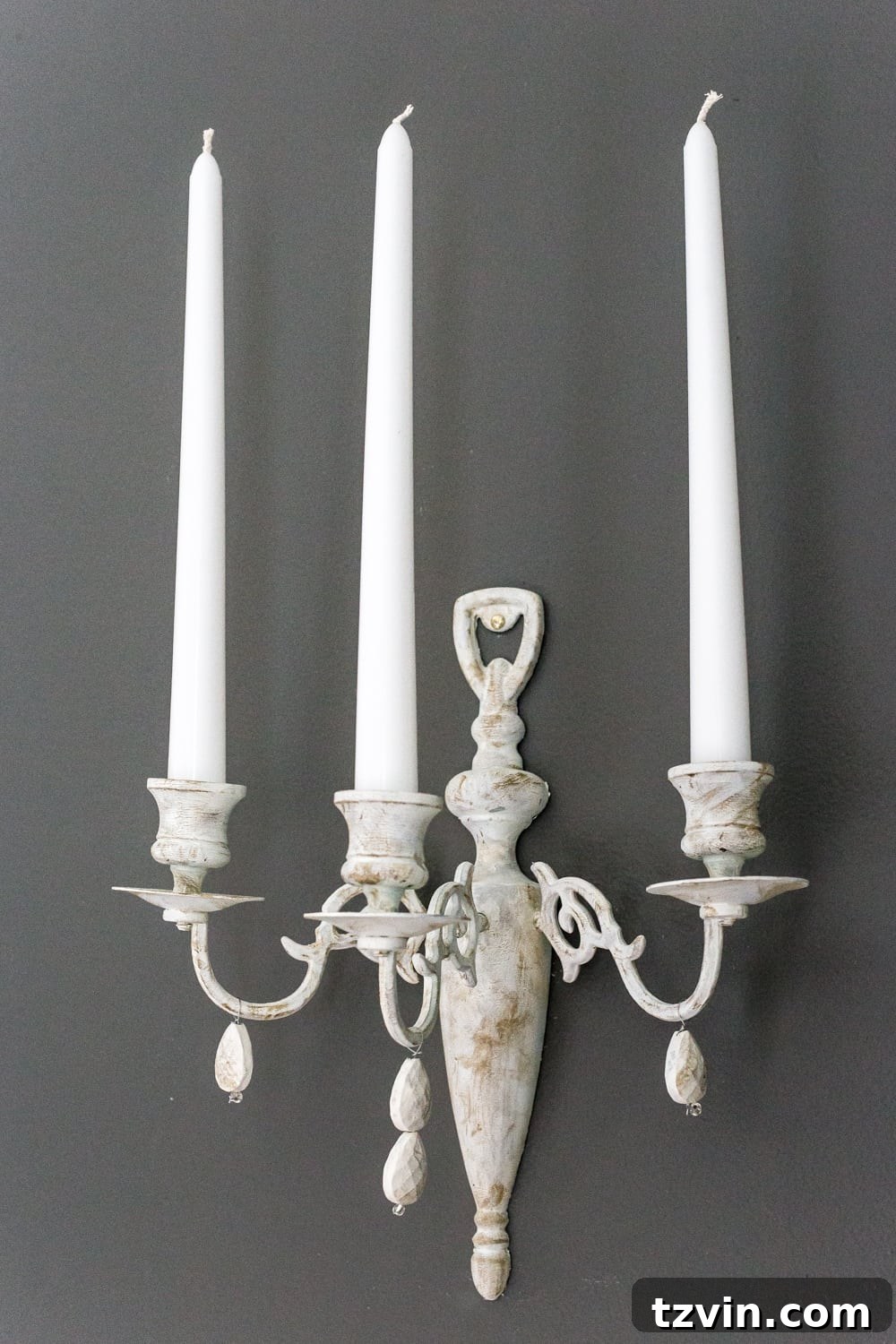 Completed DIY French sconce using 80s brass and chalk paint
