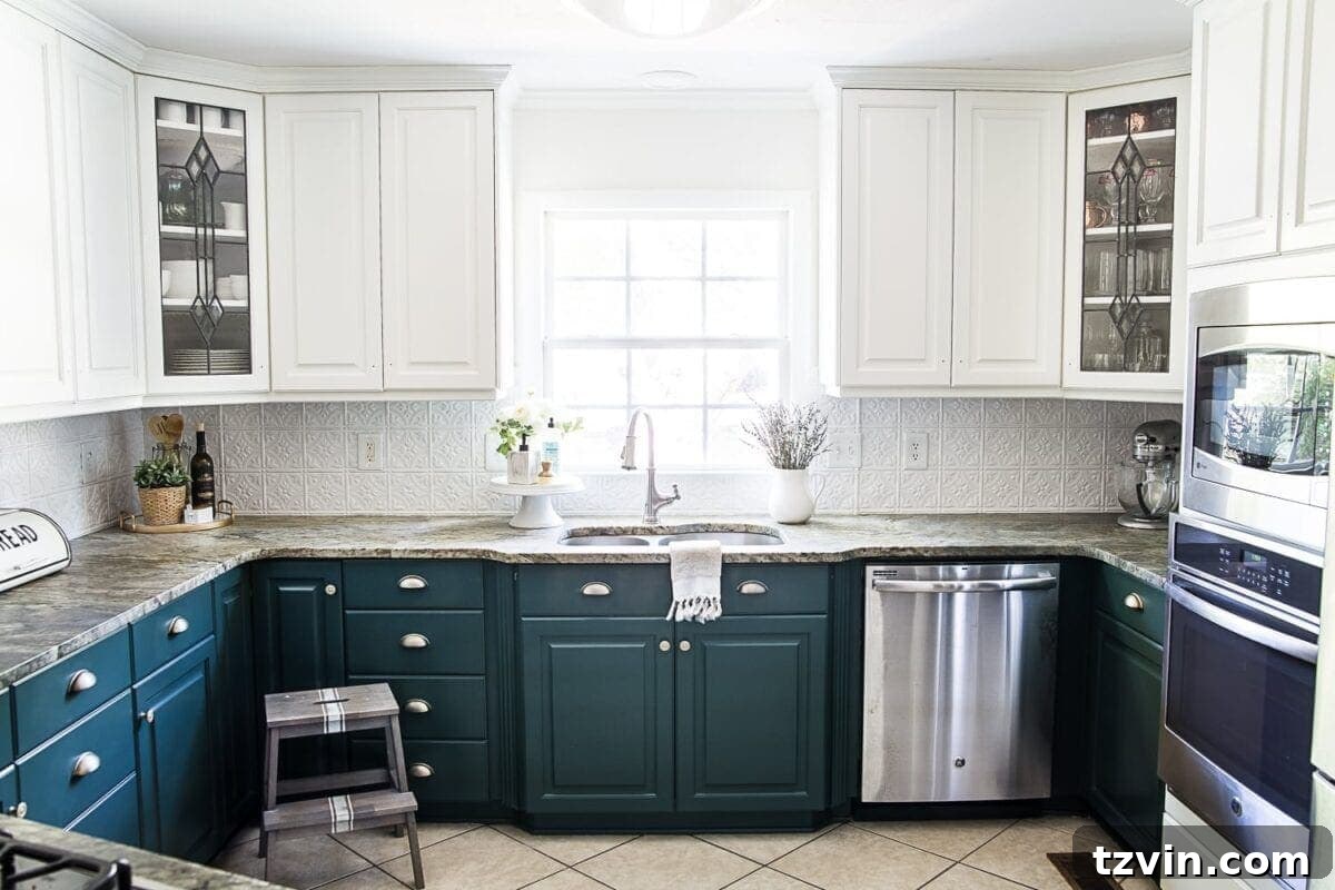 Kitchen Floor Refresh Memory Foam Comfort and Grout Rejuvenation 3 Deep green painted kitchen cabinets with new backsplash