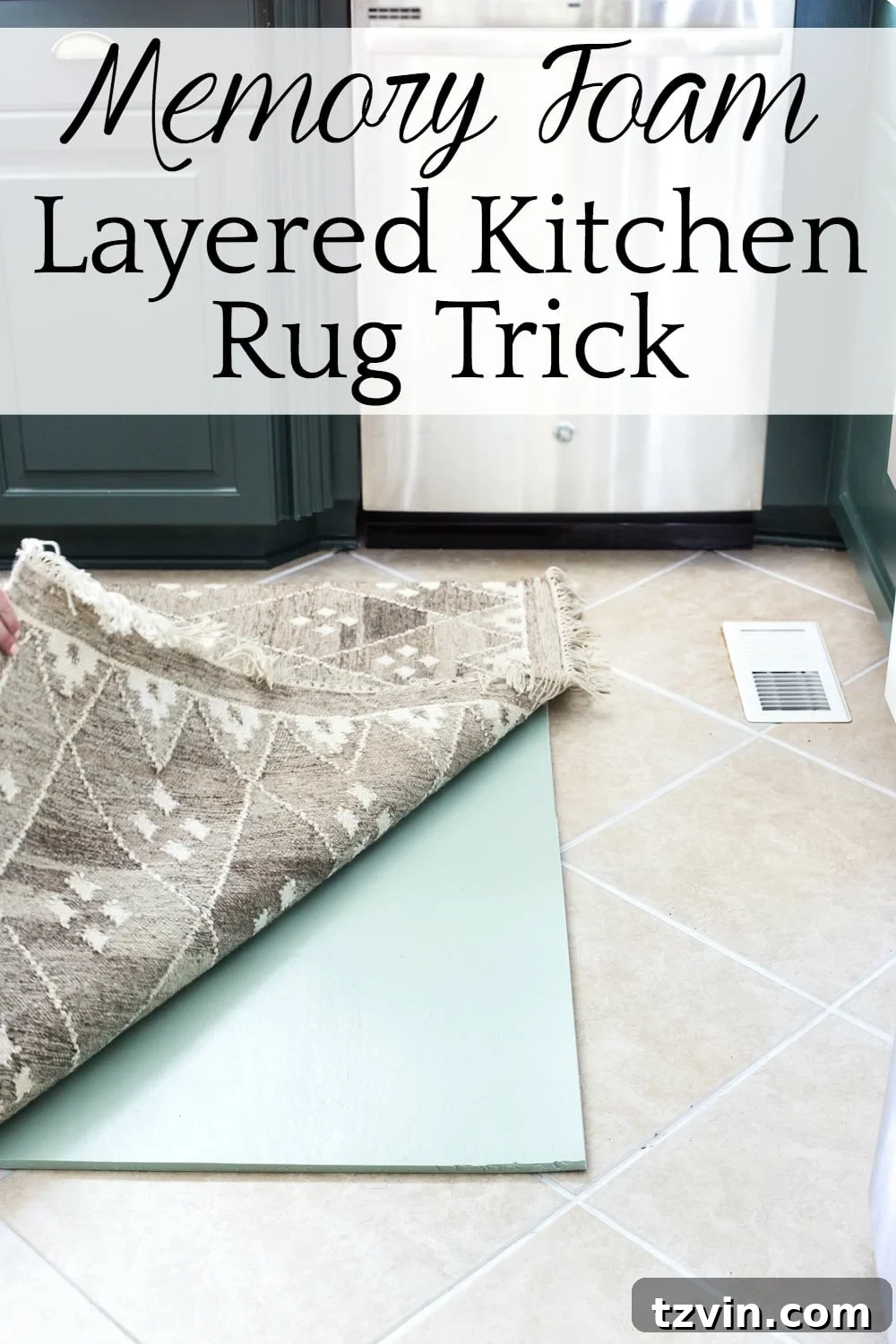 Kitchen Floor Refresh Memory Foam Comfort and Grout Rejuvenation 10 How to refresh tile grout cheaply and easily and add comfort to your kitchen floor with a layered memory foam kitchen rug. Pin this kitchen refresh idea for later.