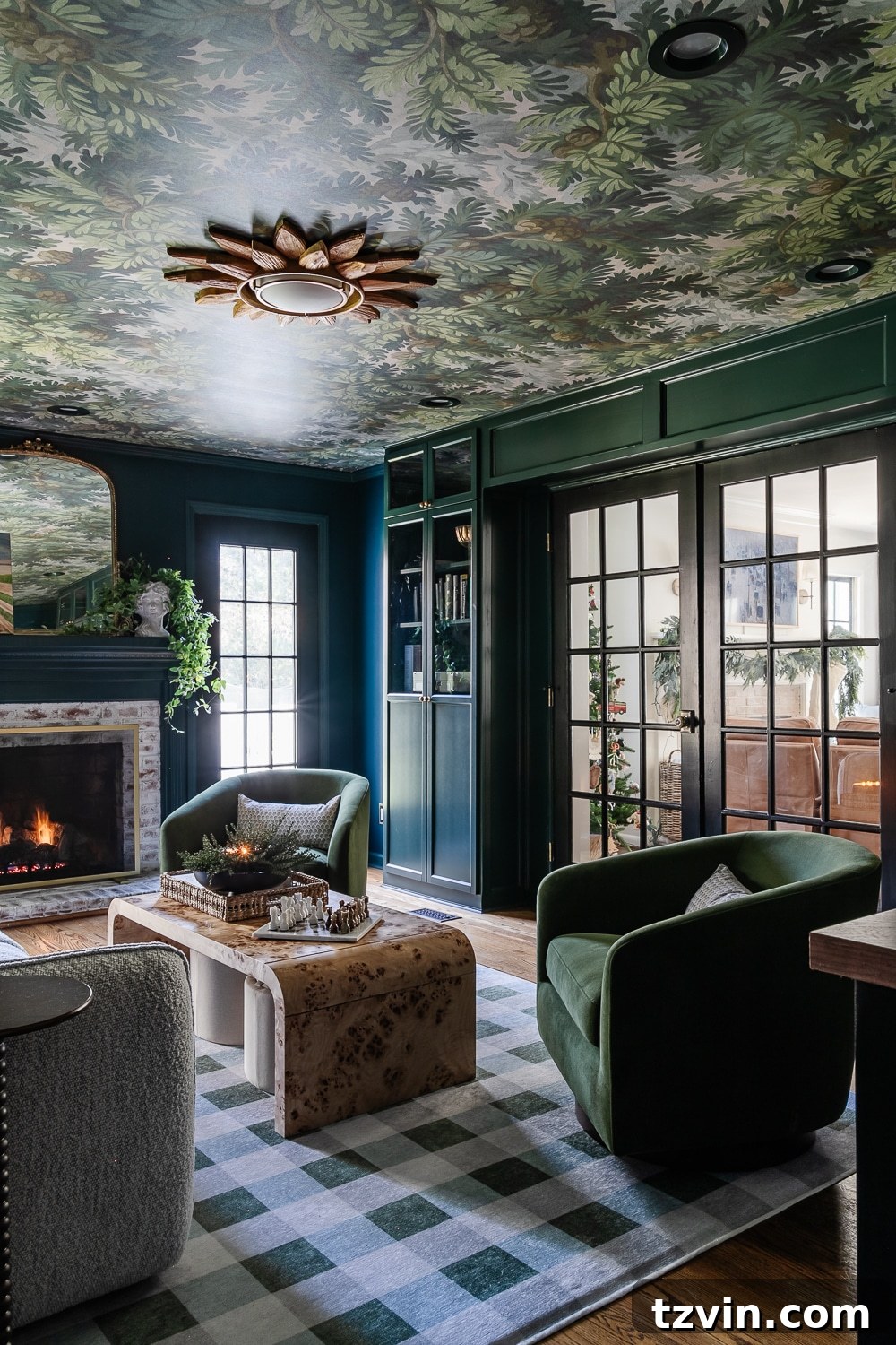 23 Smart Hacks to Make Your Small Room Feel Instantly Bigger 19 media room with wallpapered ceiling