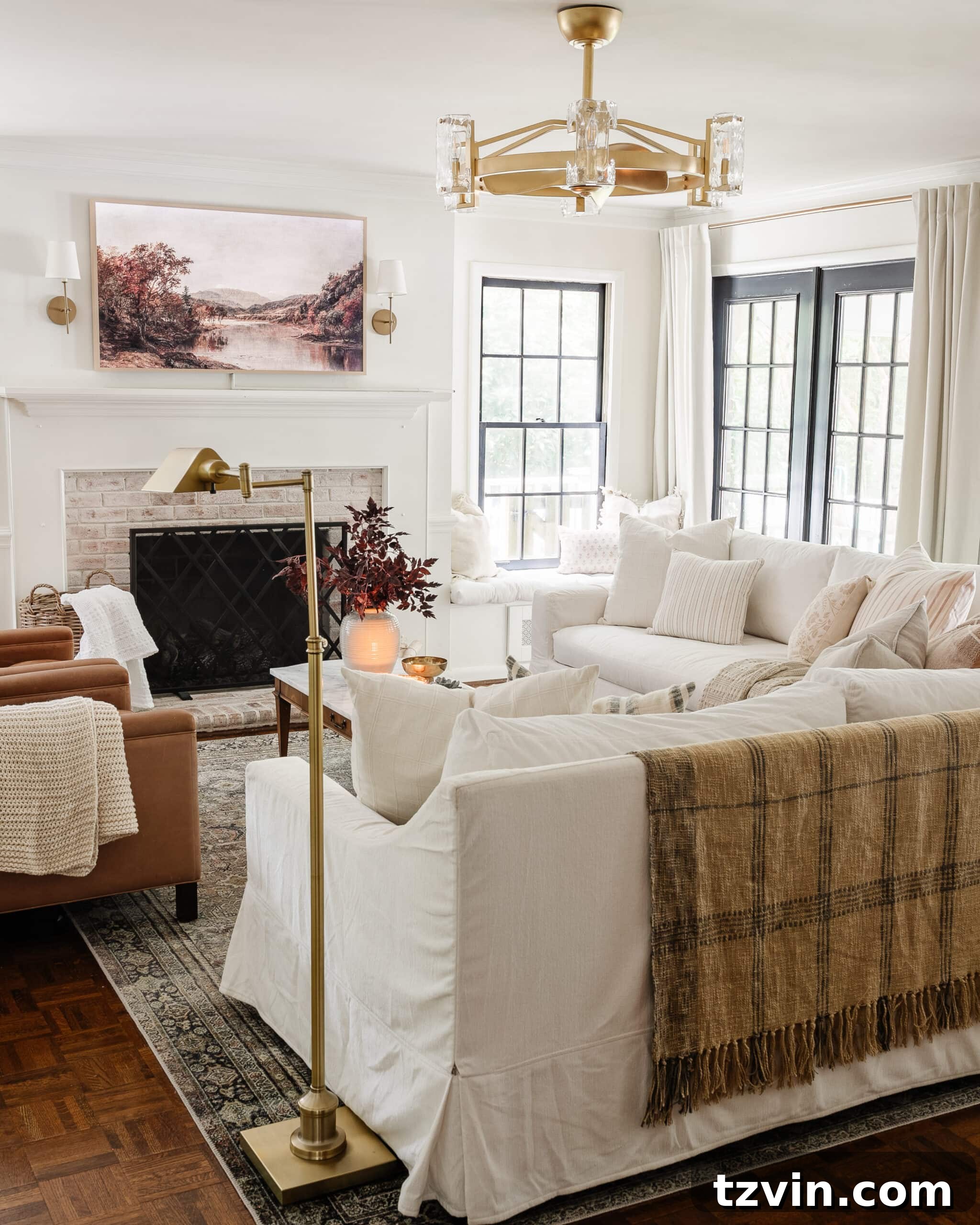 23 Smart Hacks to Make Your Small Room Feel Instantly Bigger 24 monochromatic living room with white sofas, white walls, and white curtains