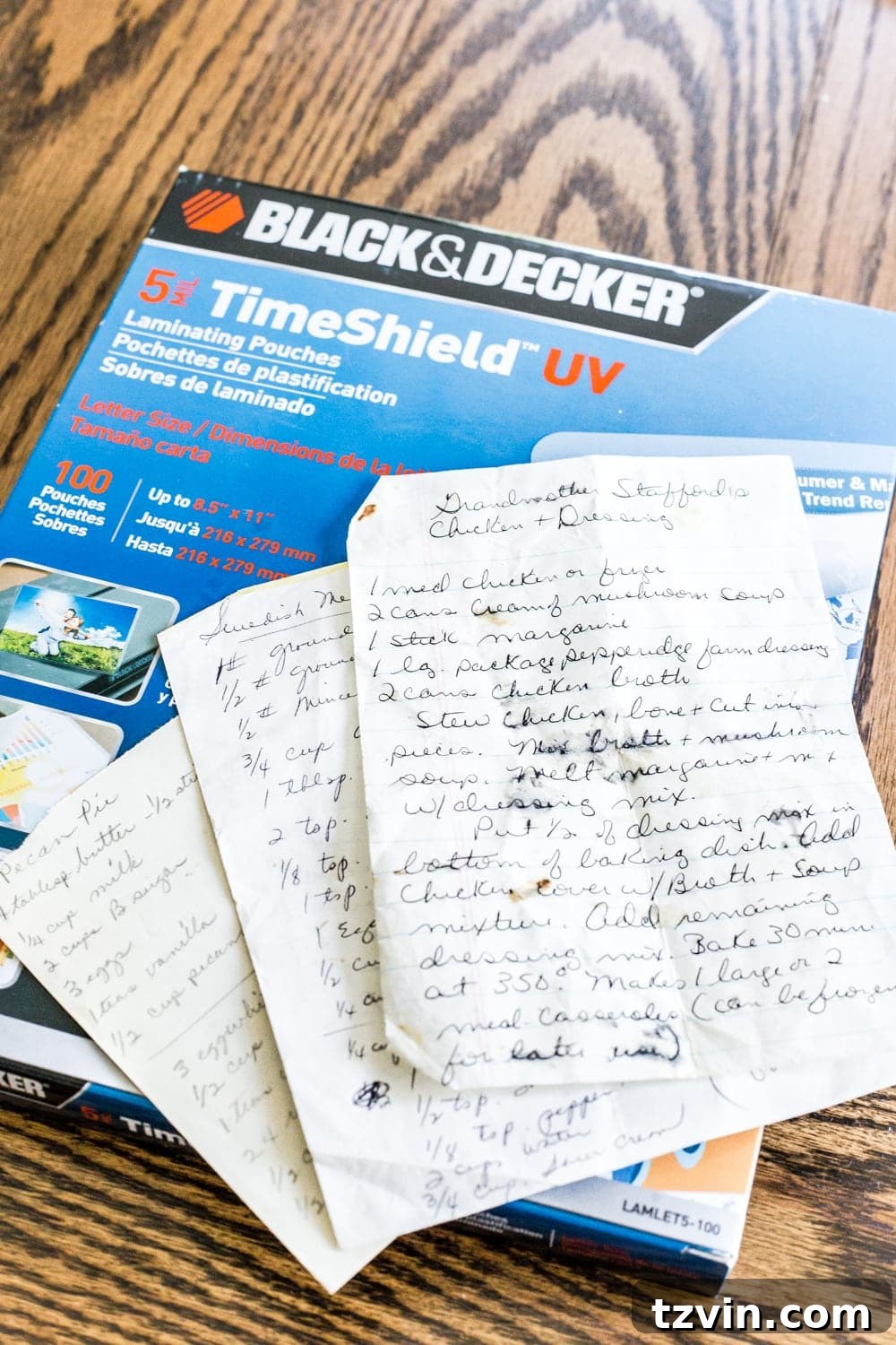 Supplies for preserving handwritten recipes and letters for framing