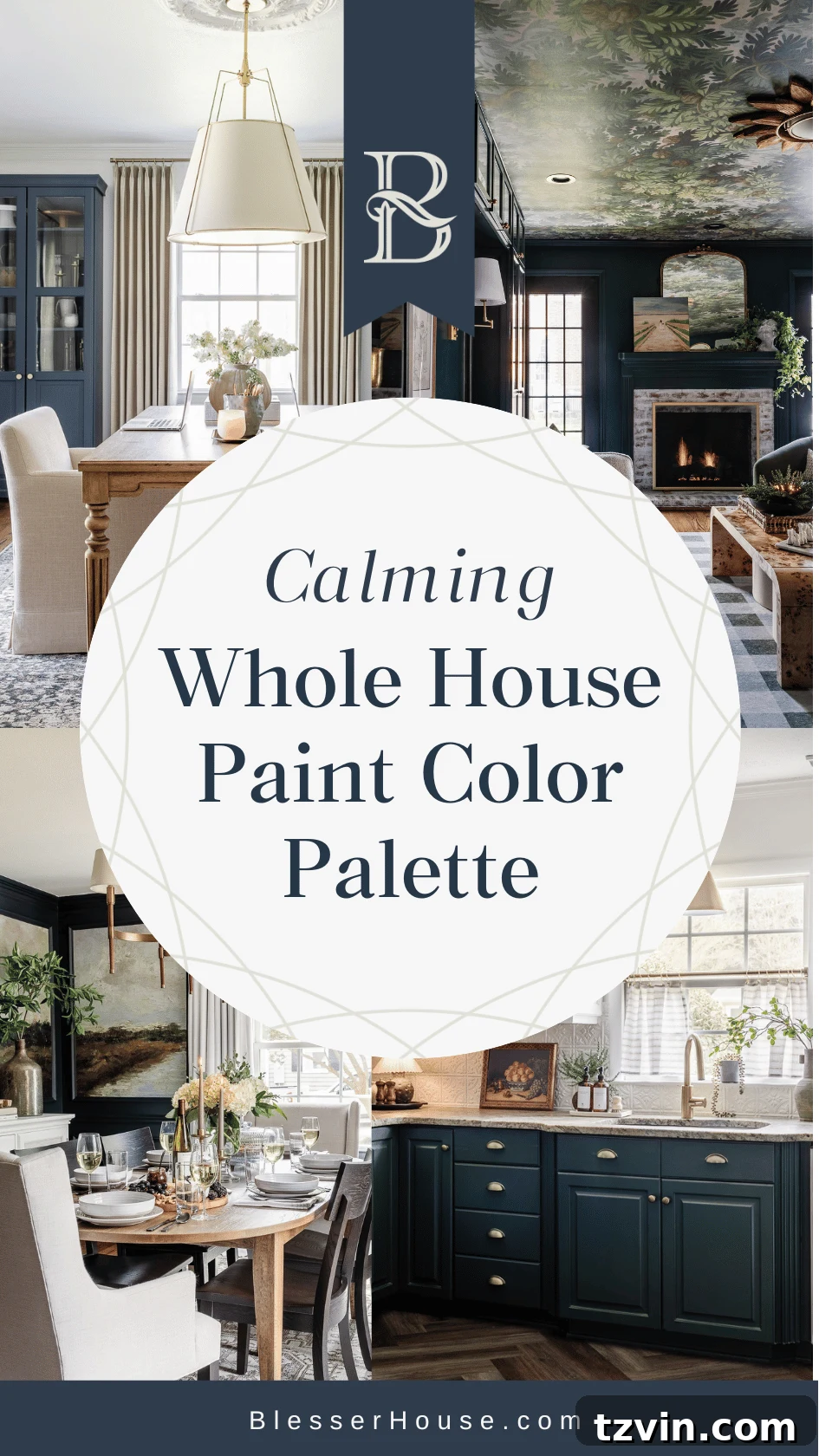 calming whole house paint color palette showcasing various harmonious shades