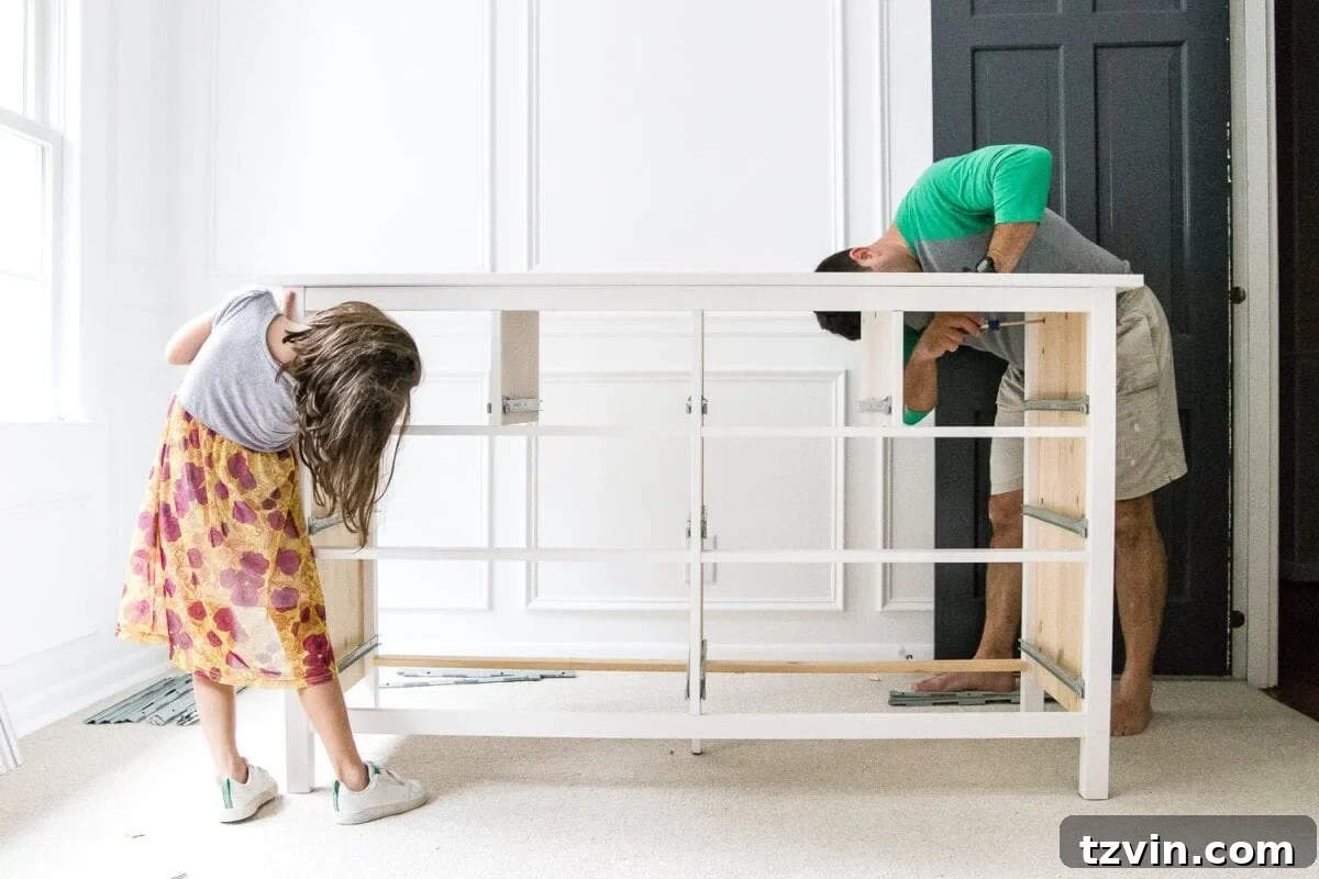 Elevated IKEA Hemnes Dresser Makeover 2 Building an IKEA Hemnes dresser, a family activity for a nursery