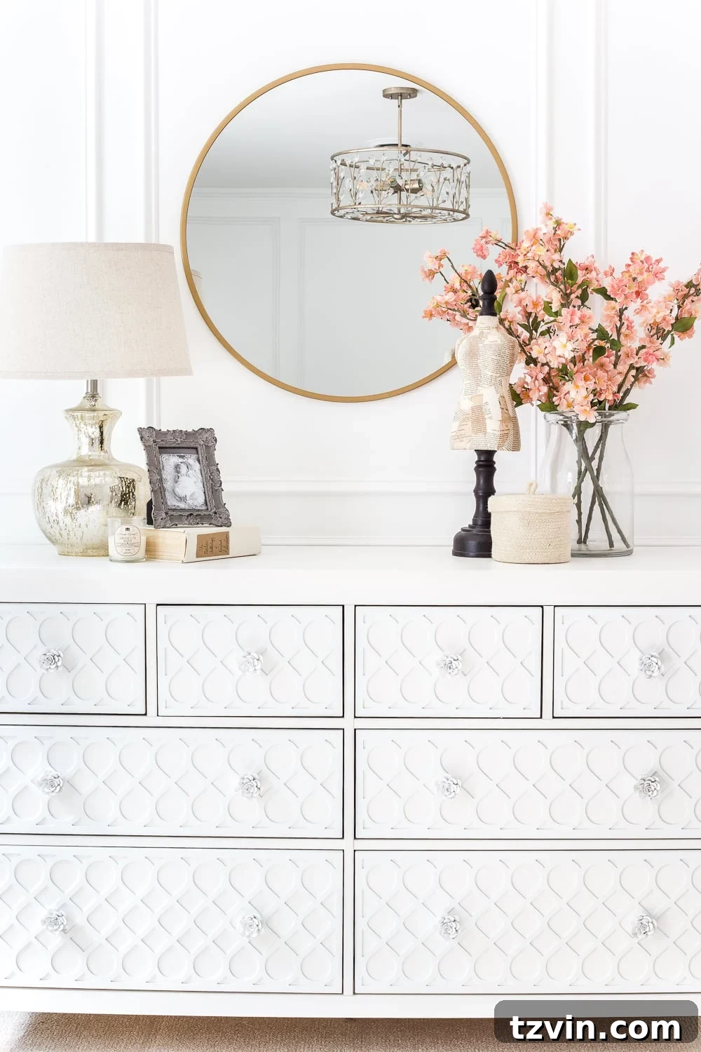 Elevated IKEA Hemnes Dresser Makeover 14 Cost-effective high-end carved detail look on an IKEA Hemnes dresser with O'verlays appliques