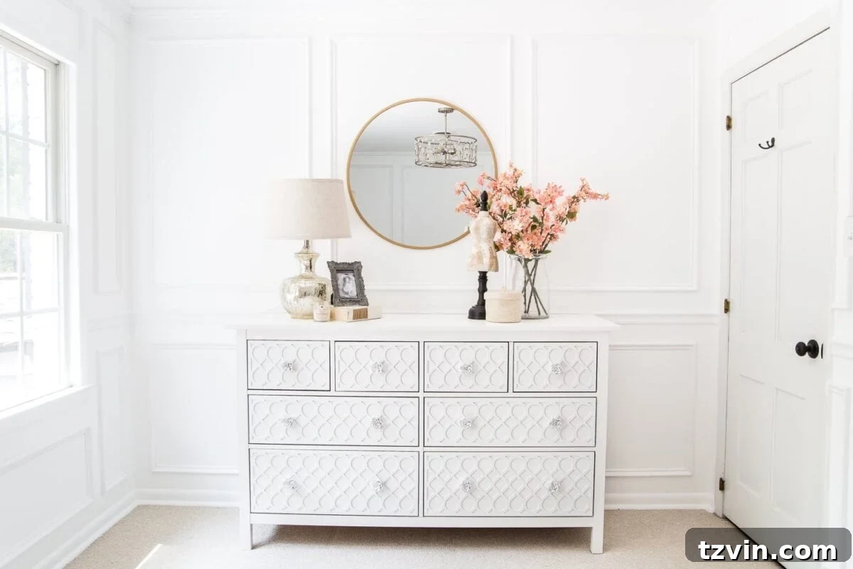 Elevated IKEA Hemnes Dresser Makeover 17 High-end carved detail look for less on an IKEA Hemnes dresser using O'verlays appliques and fresh paint