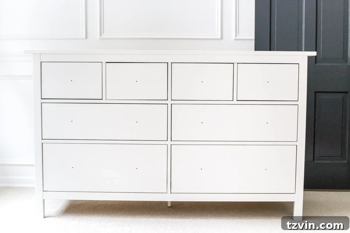 Elevated IKEA Hemnes Dresser Makeover 5 IKEA Hemnes 8-drawer dresser, a perfect base for a DIY transformation into a high-end look
