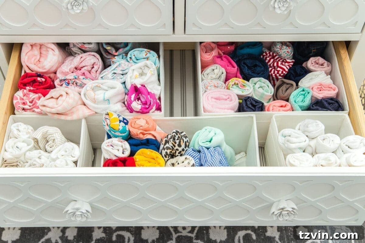 Nursery Organization Secrets Revealed 14 Nursery Organization | Dresser drawers with dividers to store baby clothes in categories