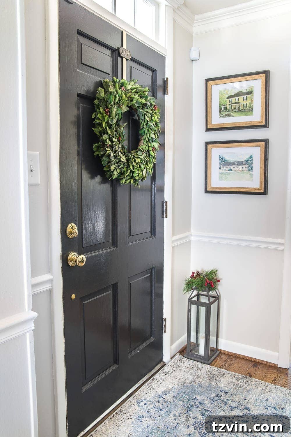 Christmas Foyer Decor with Framed Childhood Homes