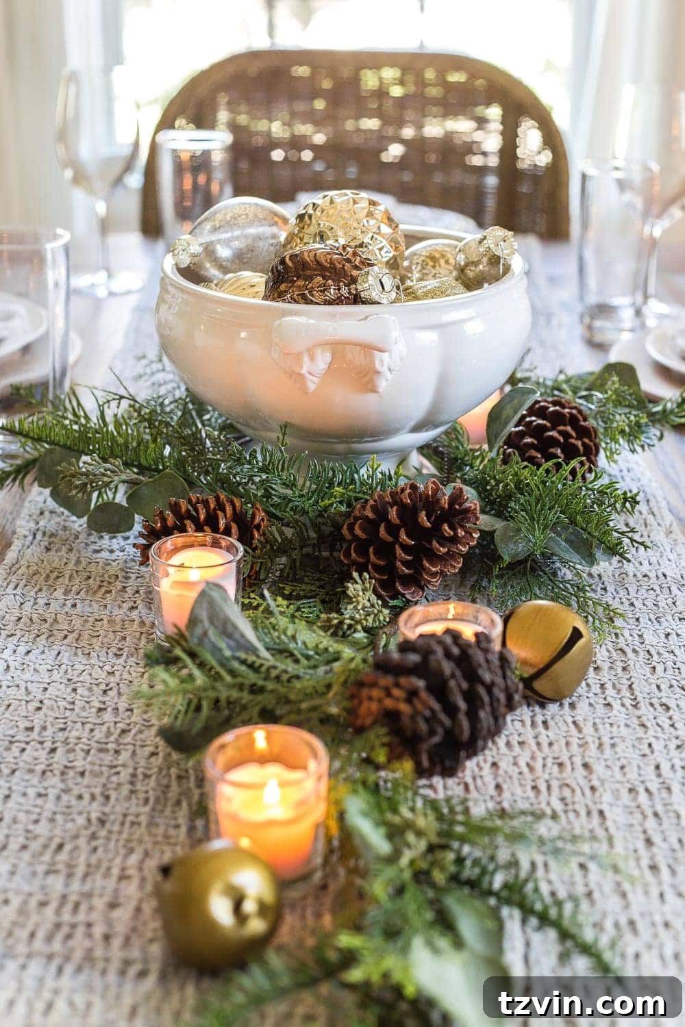 Elegant Christmas Place Setting with Green Ribbon