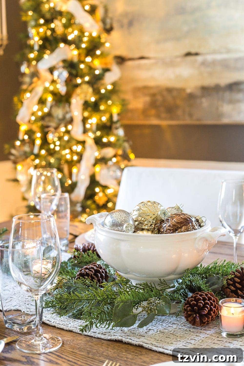 Dining Table Centerpiece with Wine Glasses